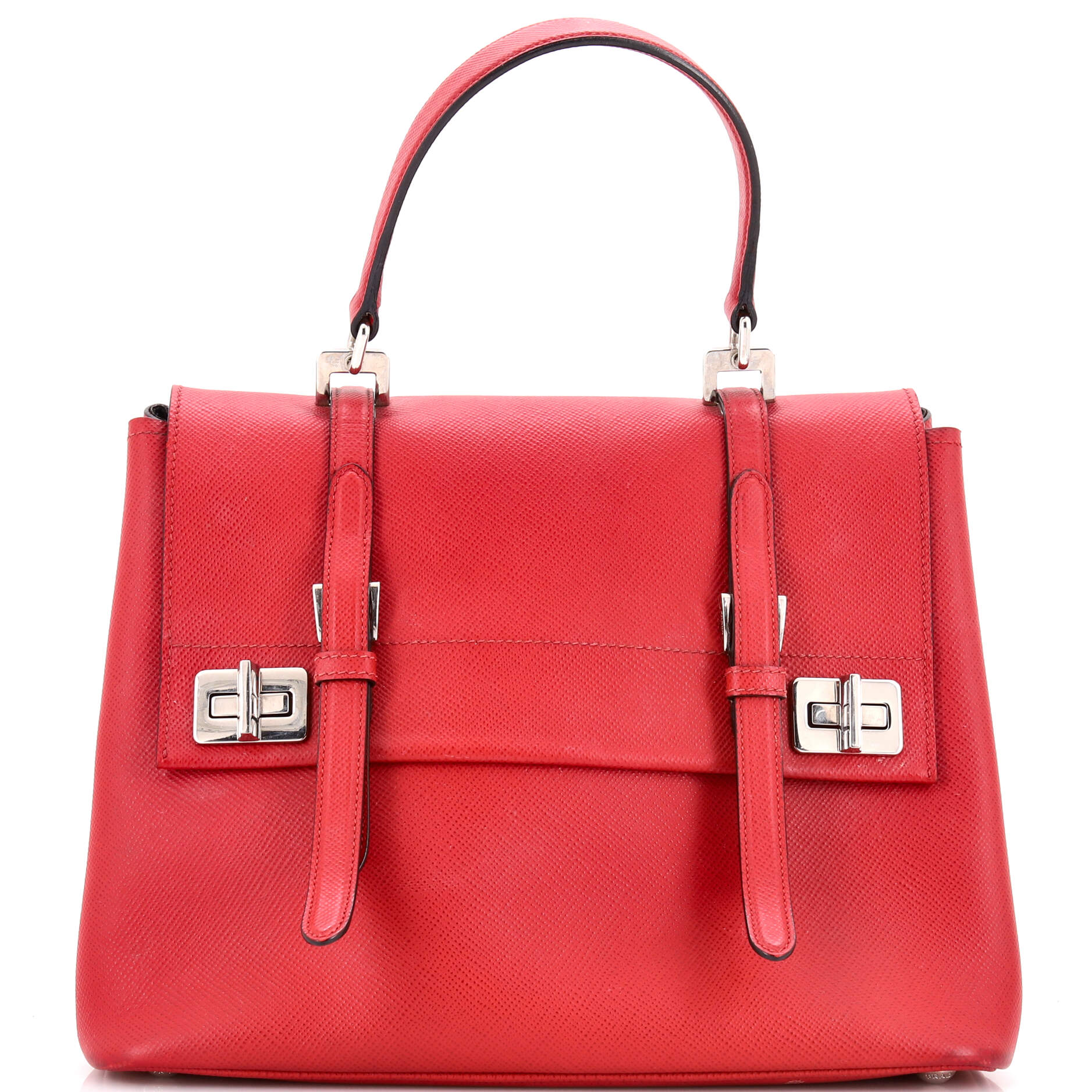 Half Flap Double Turn Lock Satchel Saffiano Leather Medium