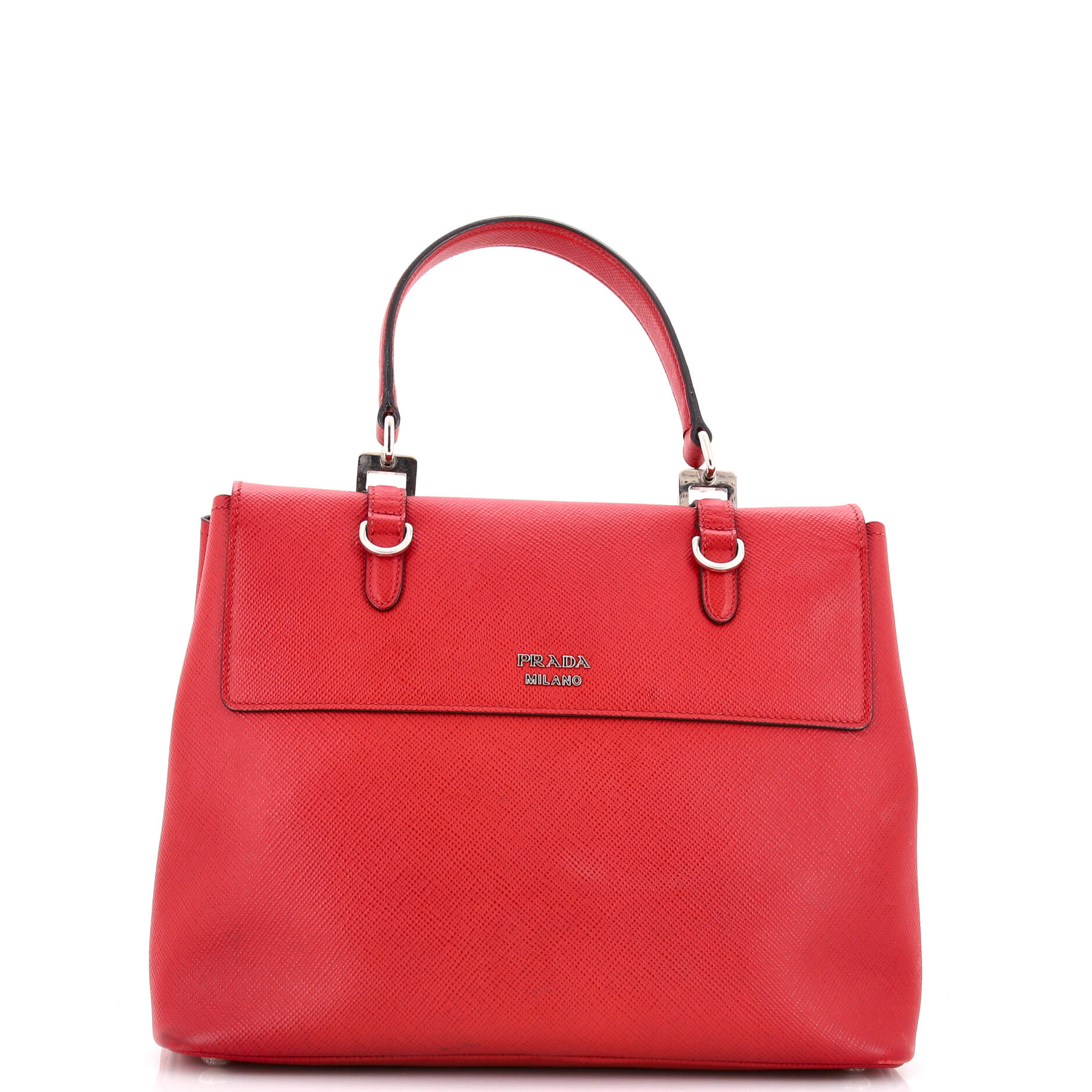 Half Flap Double Turn Lock Satchel Saffiano Leather Medium