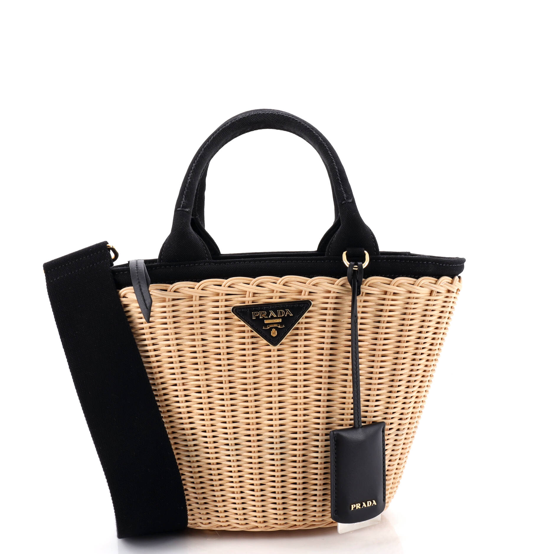 Convertible Basket Bag Wicker with Canvas Small