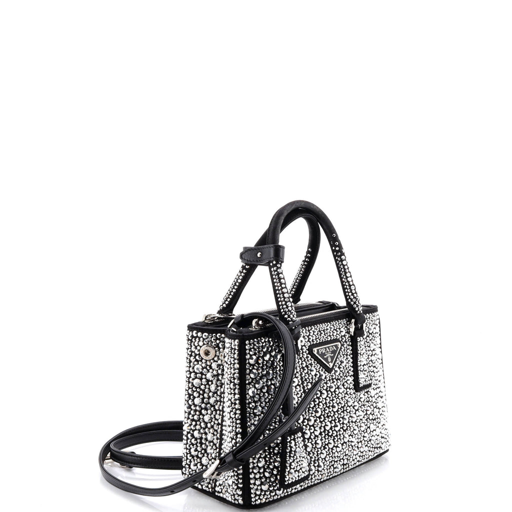Galleria Double Zip Tote Crystal Embellished Satin Mini