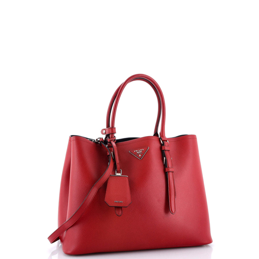 Belted Strap Cuir Double Tote Saffiano Leather Small