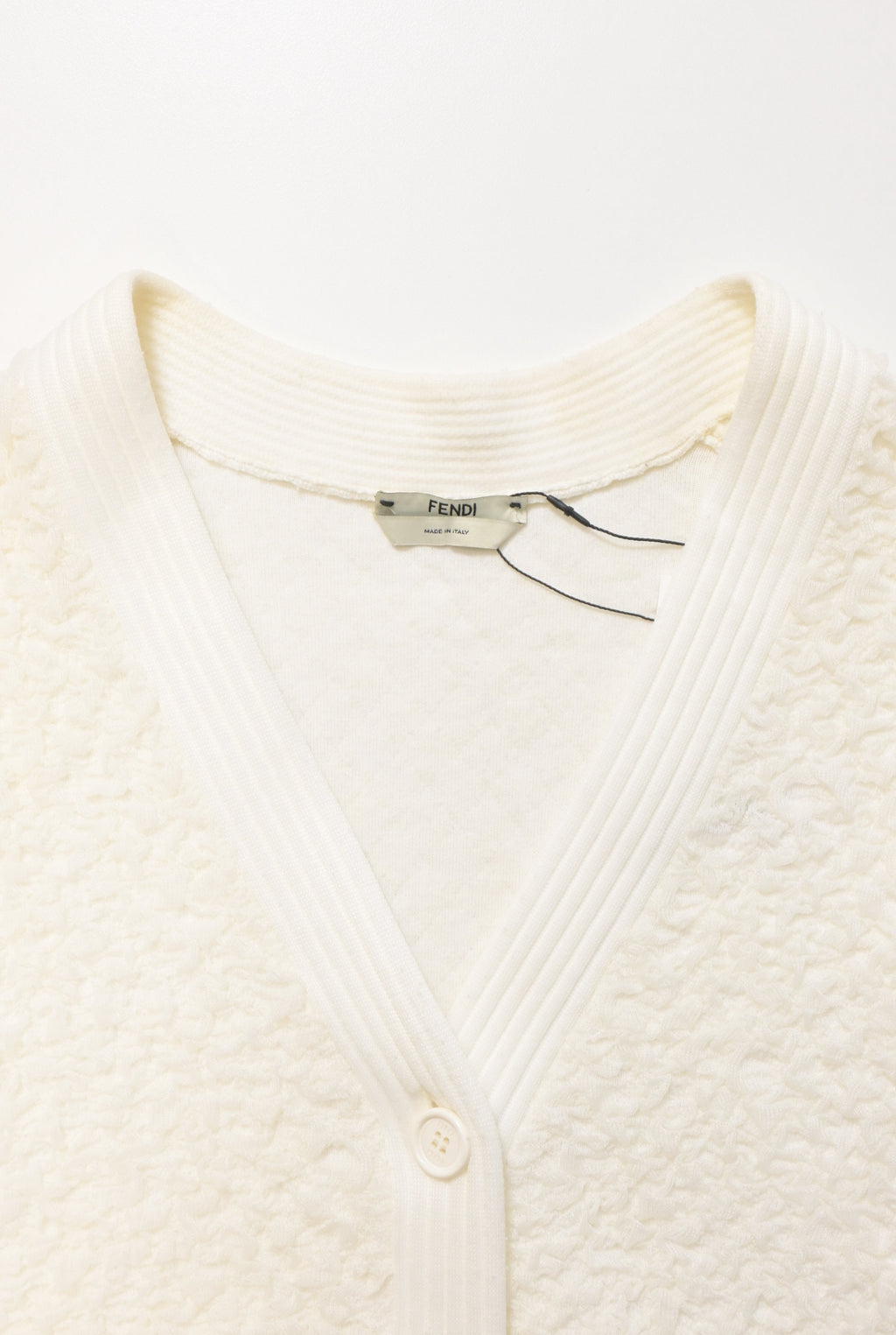 Fendi Textured Button-Down Cardigan in Cream Wool