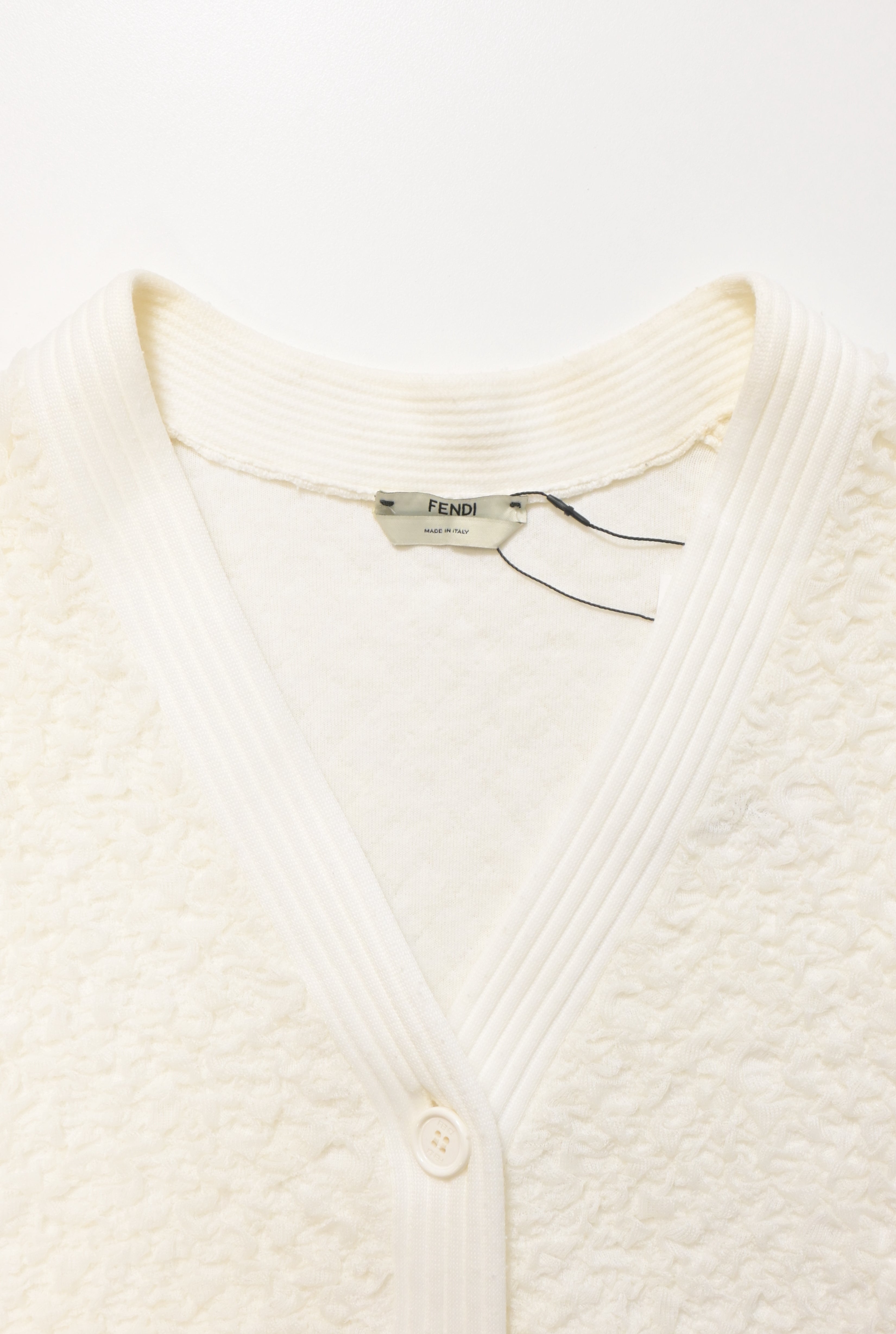 Fendi Textured Button-Down Cardigan in Cream Wool
