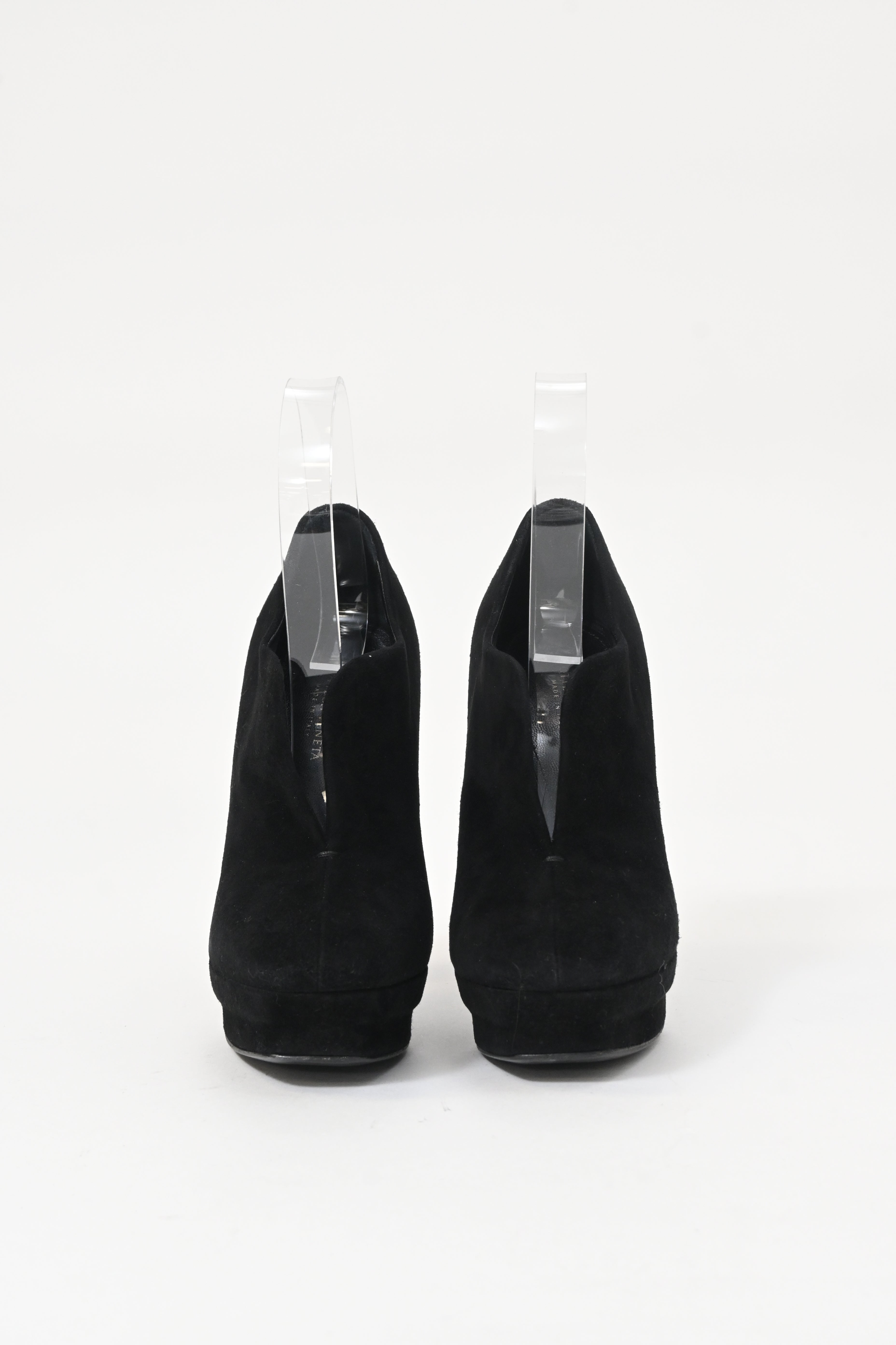 Bottega Veneta Open Platform Ankle Boots in Black Suede