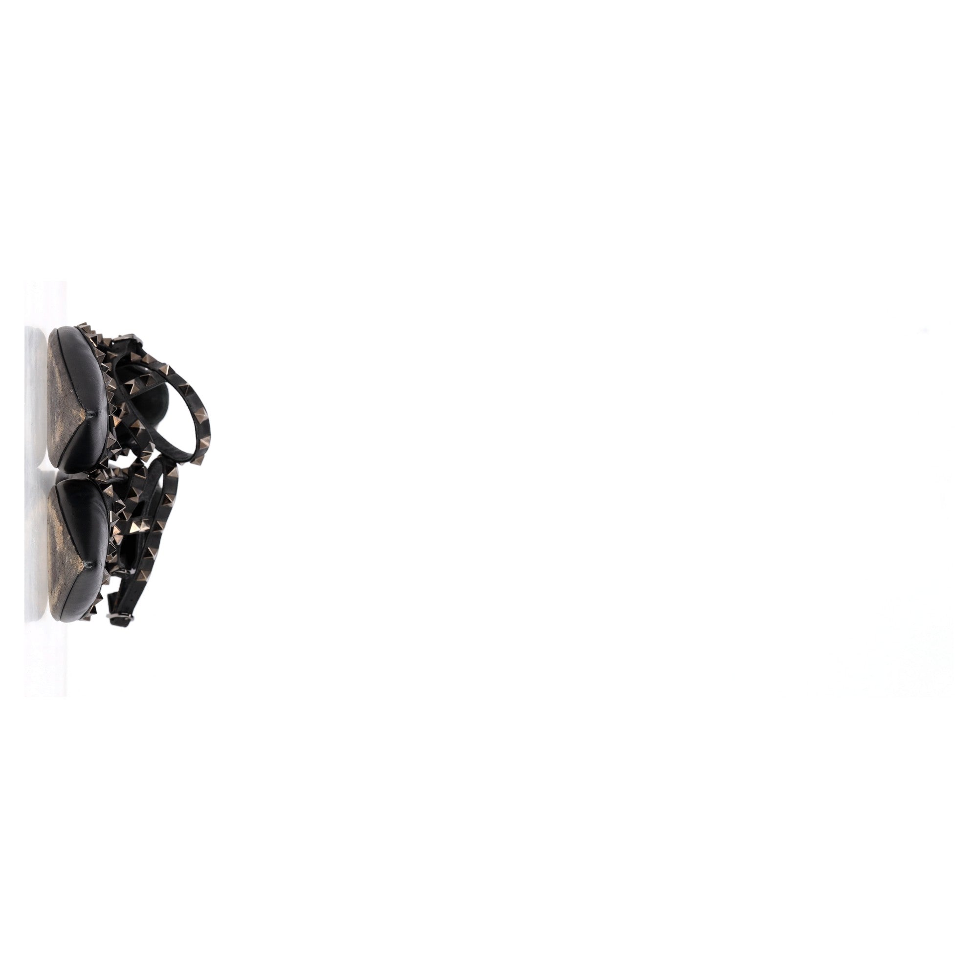Valentino Garavani Rockstud Caged Strap Ballet Flats in Black Leather