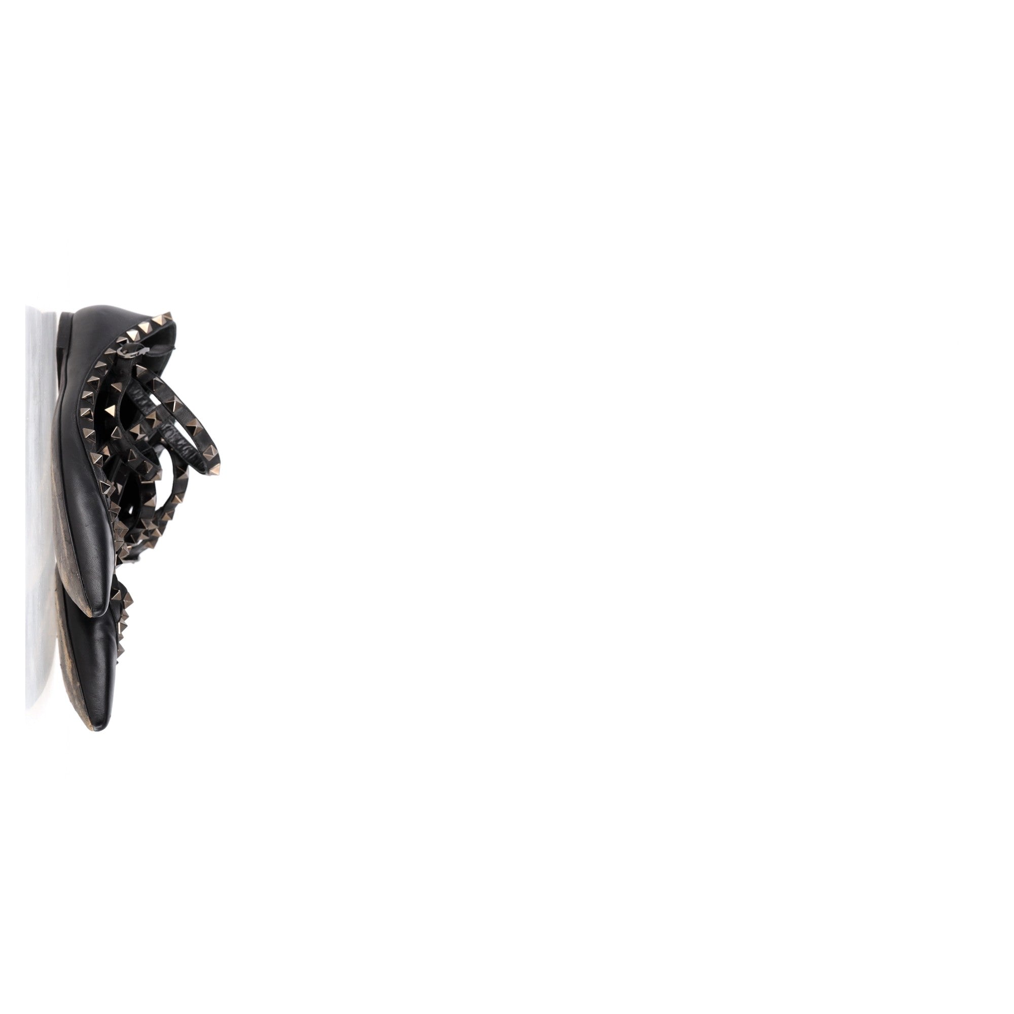 Valentino Garavani Rockstud Caged Strap Ballet Flats in Black Leather