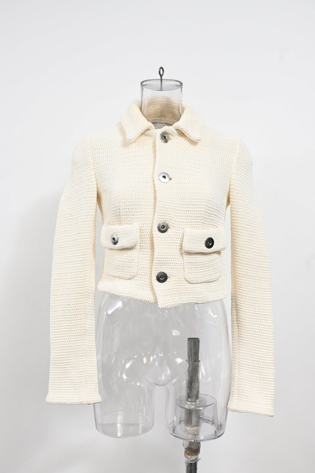 Bottega Veneta Salon 01 Knitted Button-Down Jacket in Cream Cotton