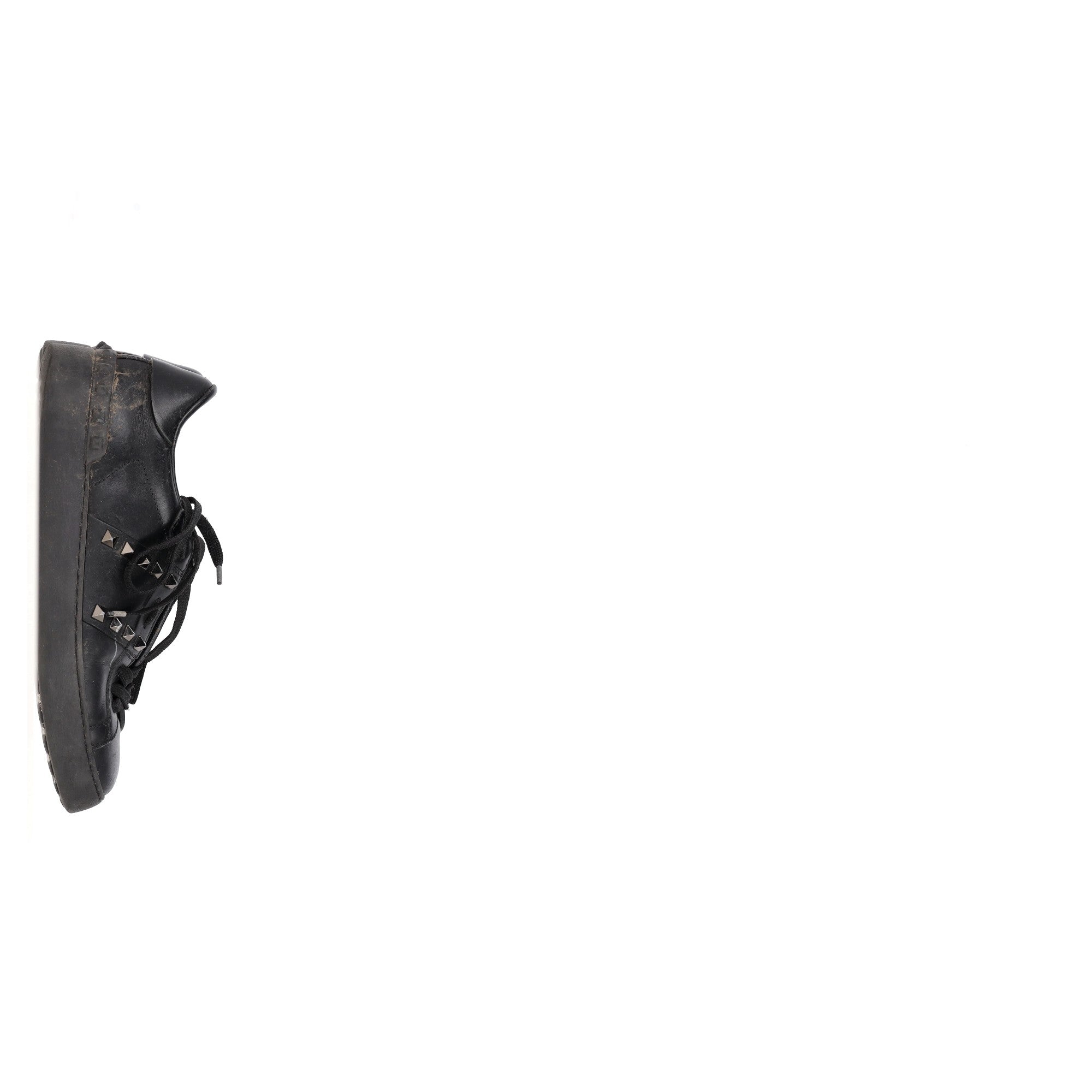 Valentino Garavani Rockstud Lace-Up Sneakers in Black Calfskin Leather