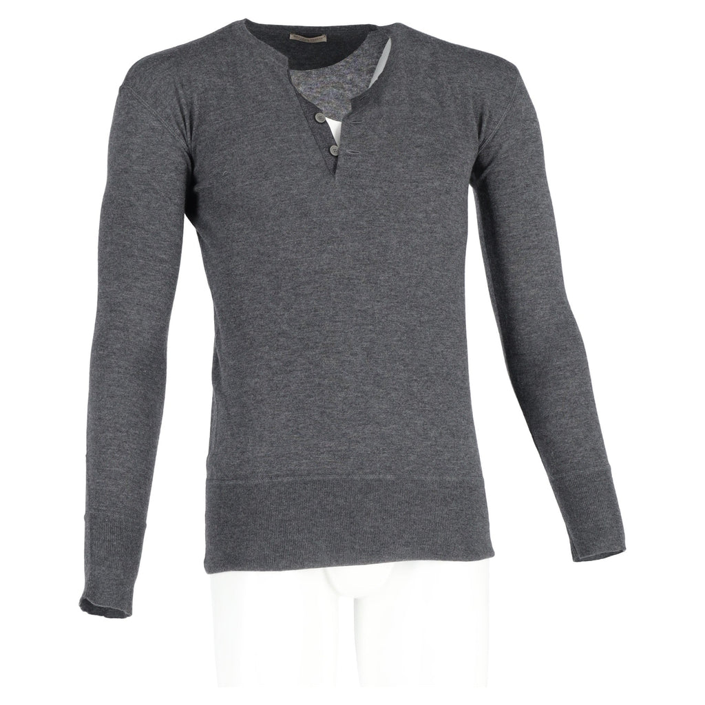 Bottega Veneta Half-Buttoned Sweater in Grey Wool