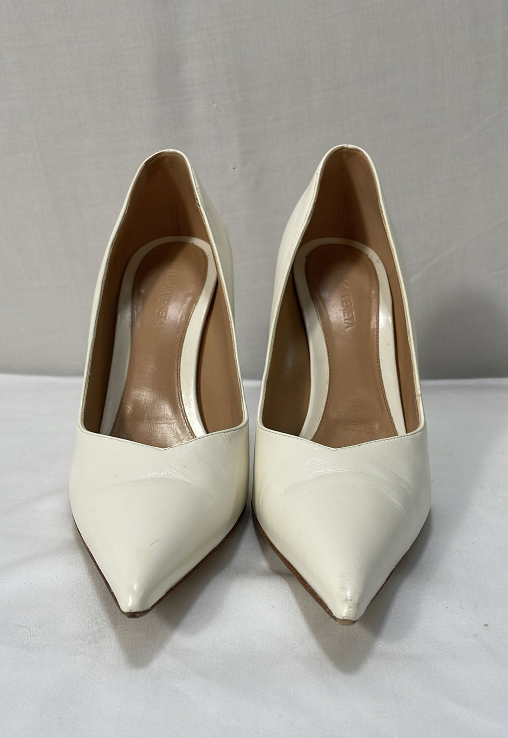 Bottega Veneta Punta Wedge Pumps in White Leather