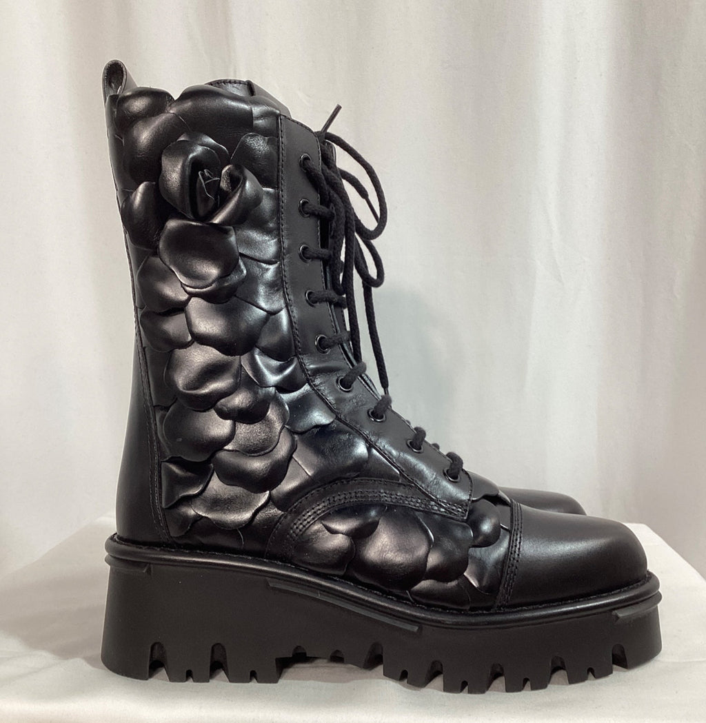 Valentino Garavani Atelier 03 Rose Edition Combat Boots in Black Leather