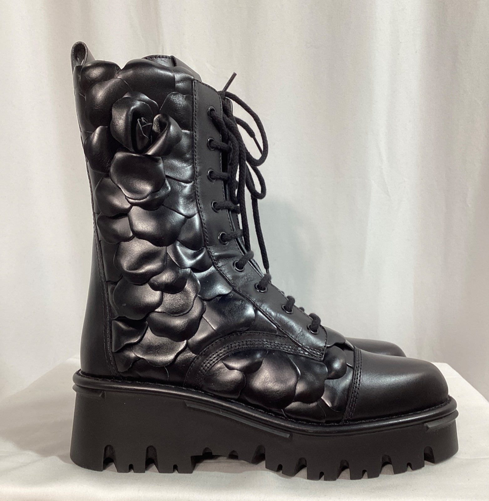 Valentino Garavani Atelier 03 Rose Edition Combat Boots in Black Leather