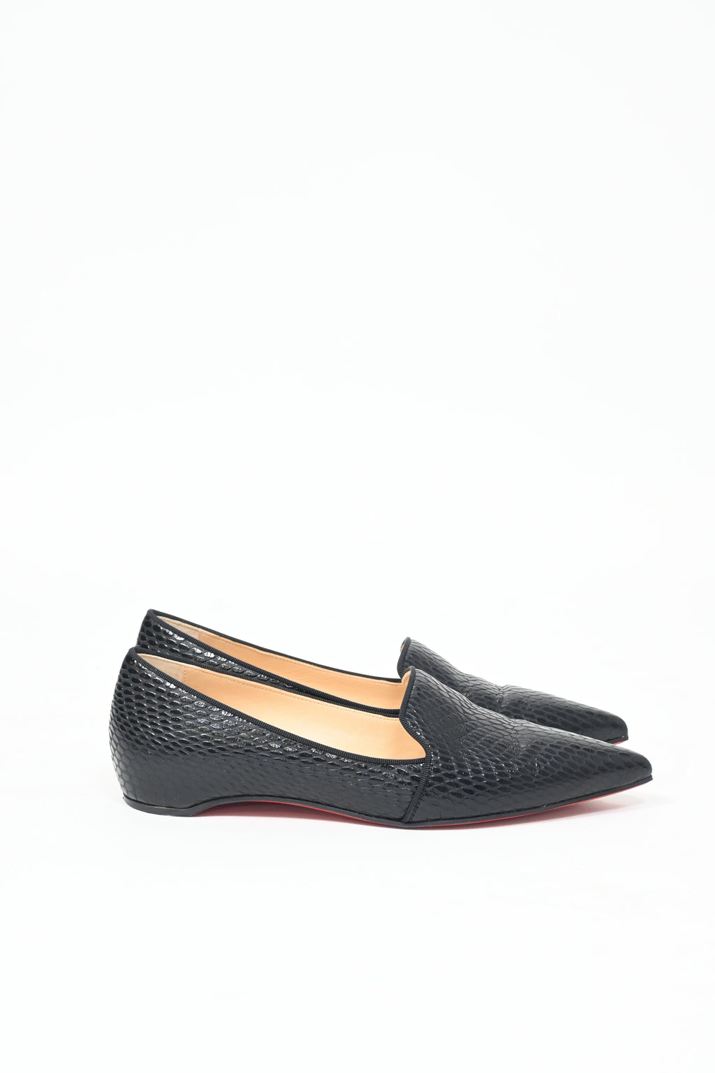 Christian Louboutin Kashasha Lizard Embossed Ballet Flats in Black Calf Leather