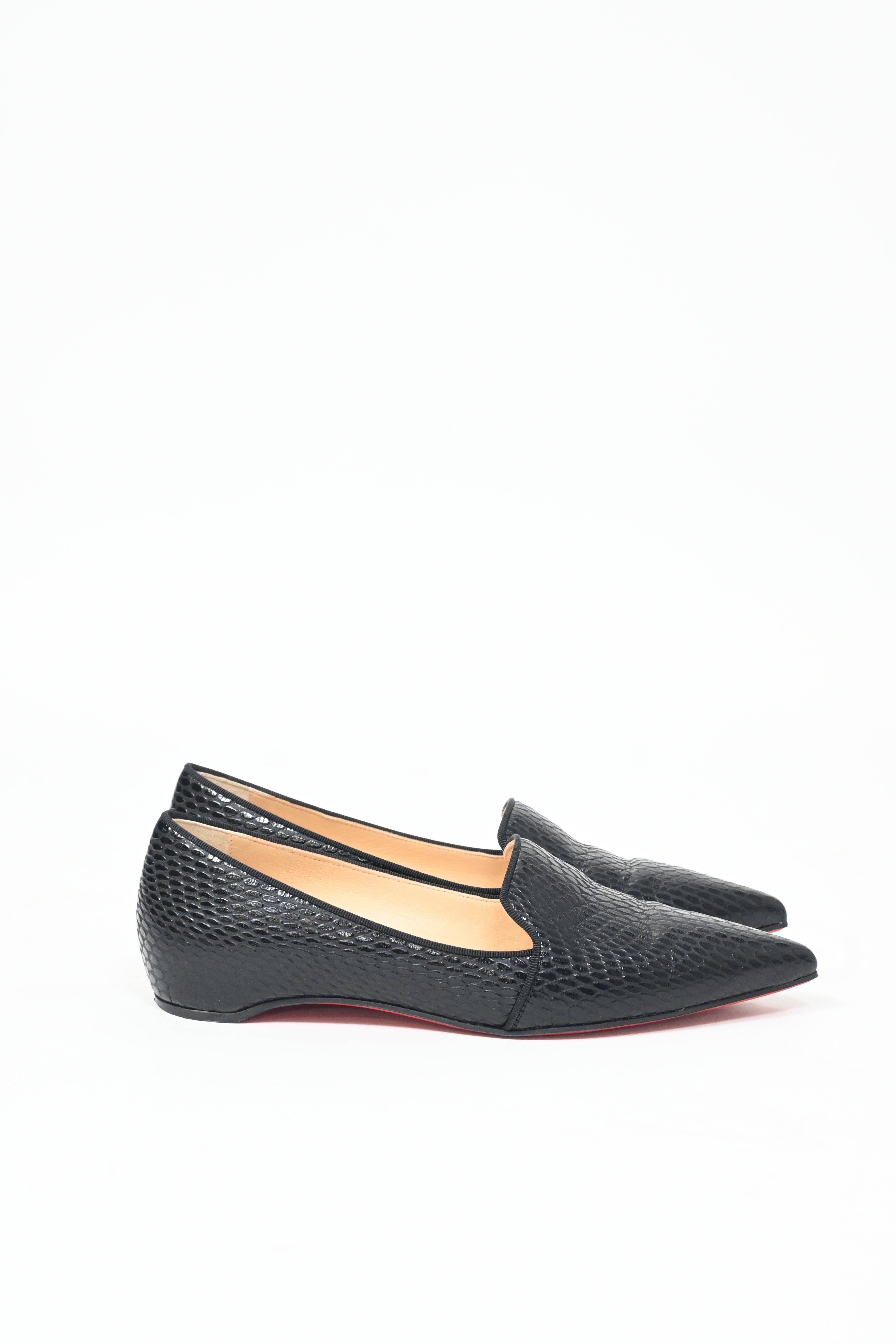 Christian Louboutin Kashasha Lizard Embossed Ballet Flats in Black Calf Leather