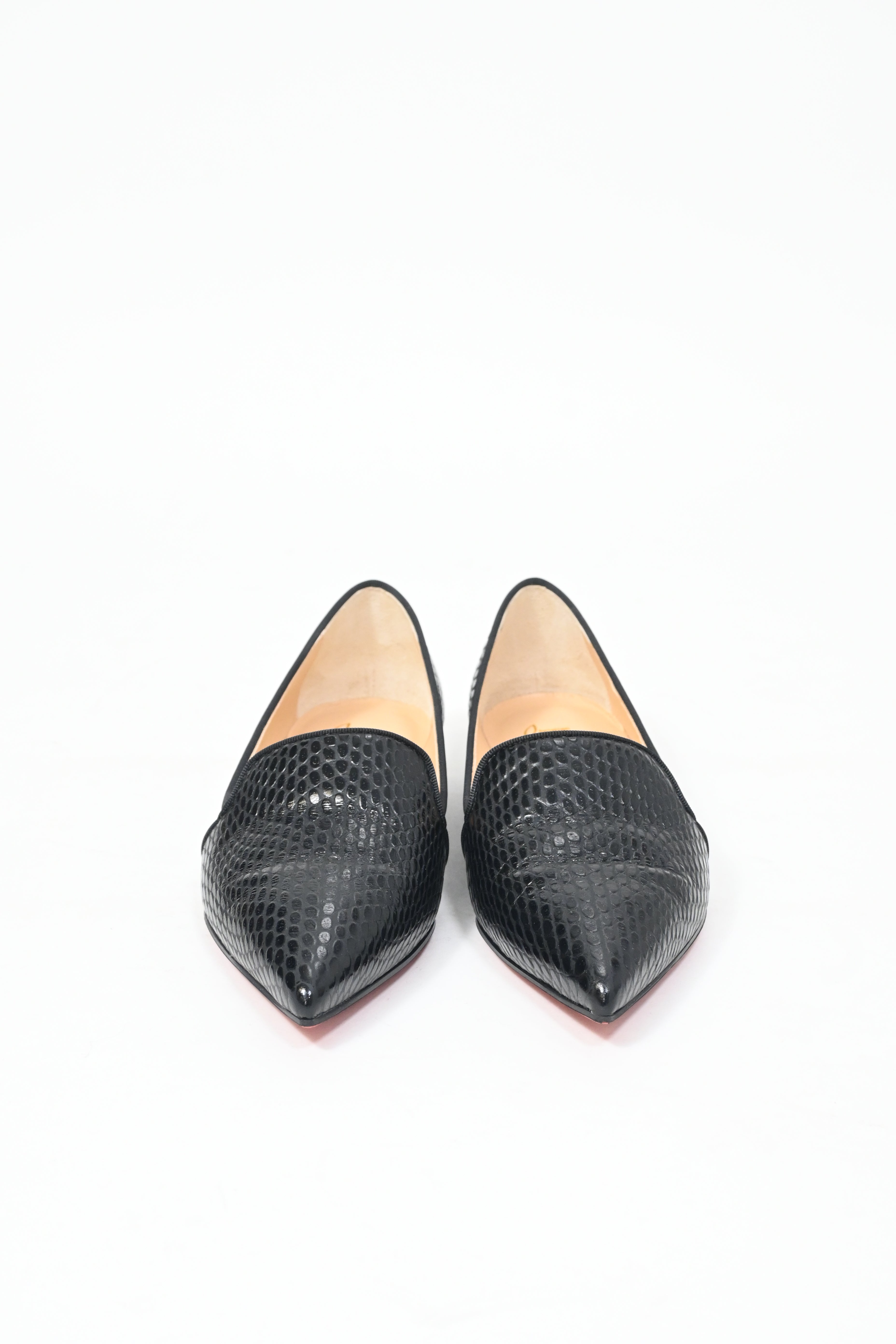 Christian Louboutin Kashasha Lizard Embossed Ballet Flats in Black Calf Leather