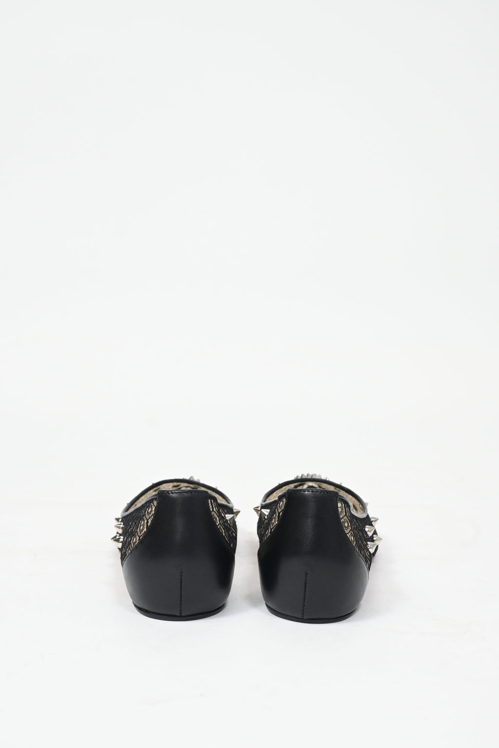 Christian Louboutin Lace Spike-Embellished Ballet Flats in Black Polyester