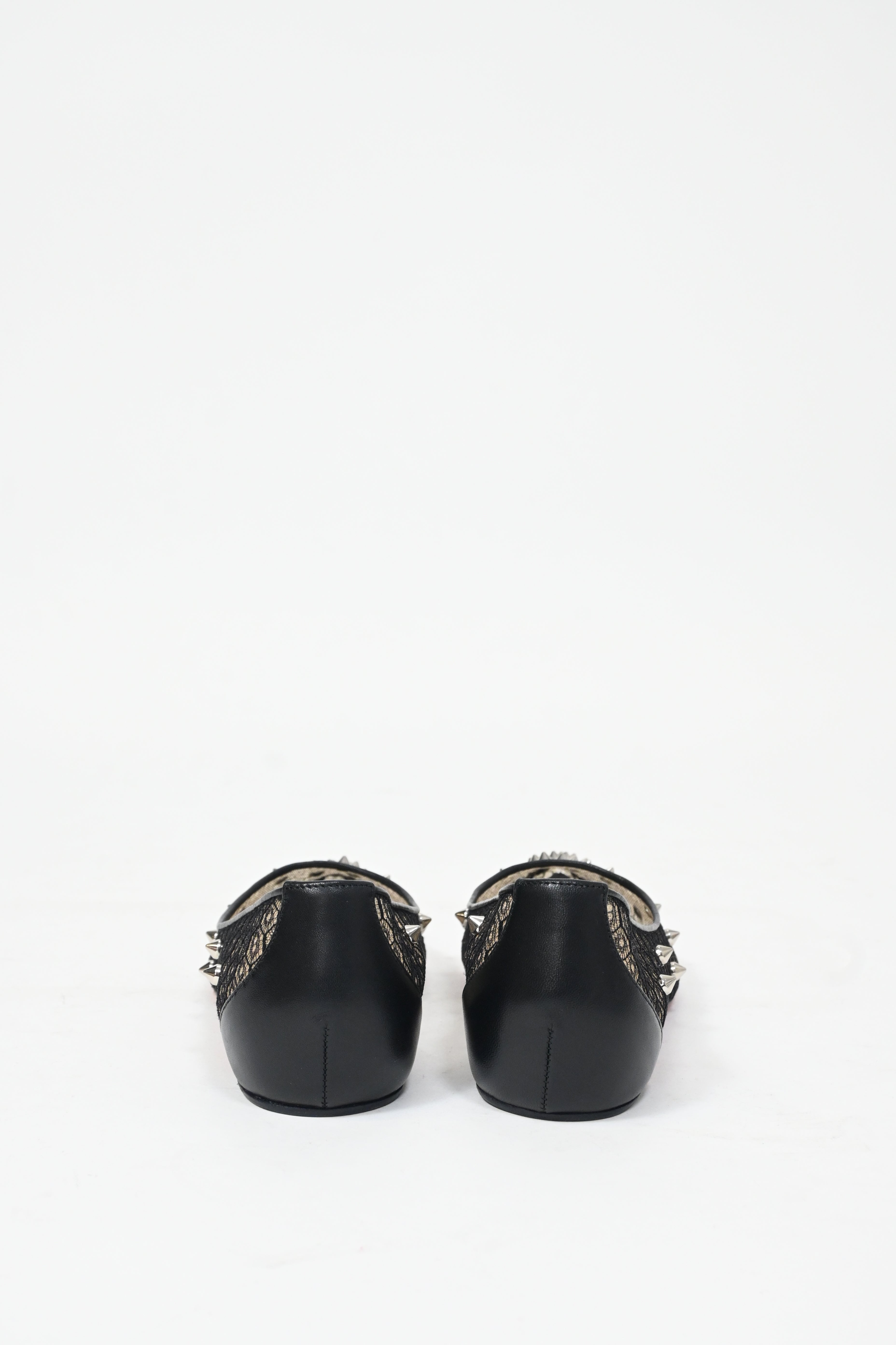 Christian Louboutin Lace Spike-Embellished Ballet Flats in Black Polyester