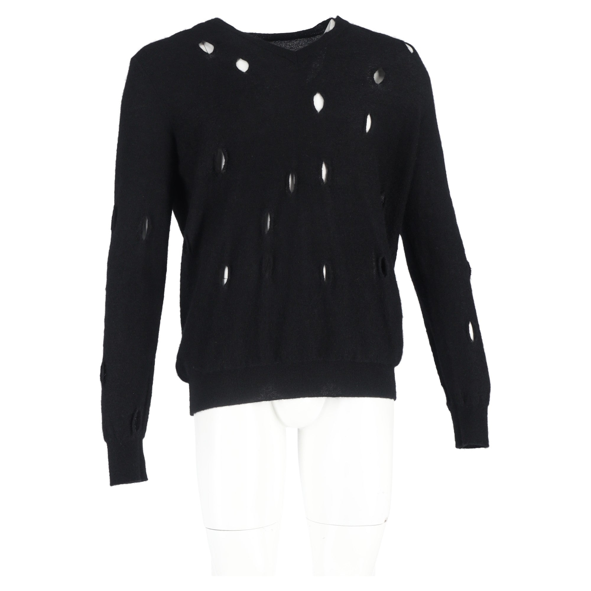 Bottega Veneta Distressed V-Neck Sweater in Black Wool