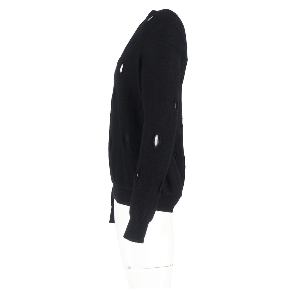 Bottega Veneta Distressed V-Neck Sweater in Black Wool