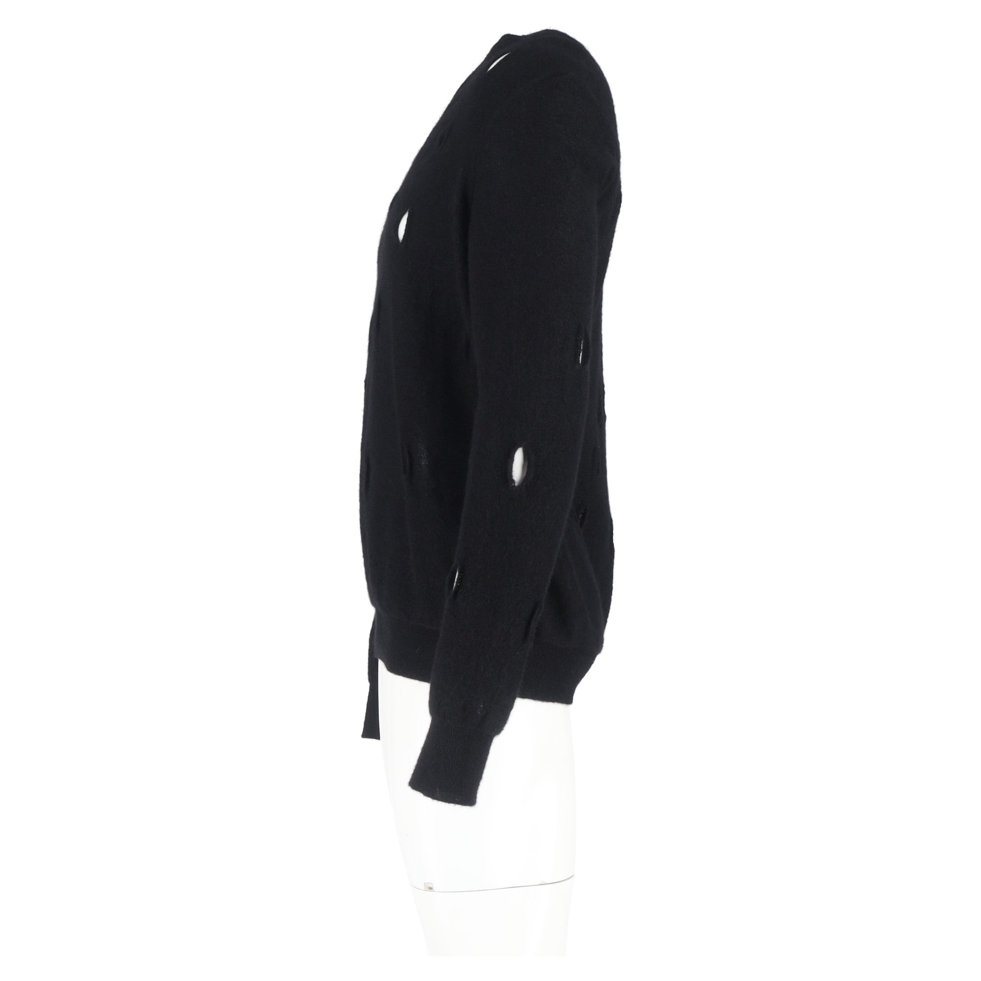Bottega Veneta Distressed V-Neck Sweater in Black Wool