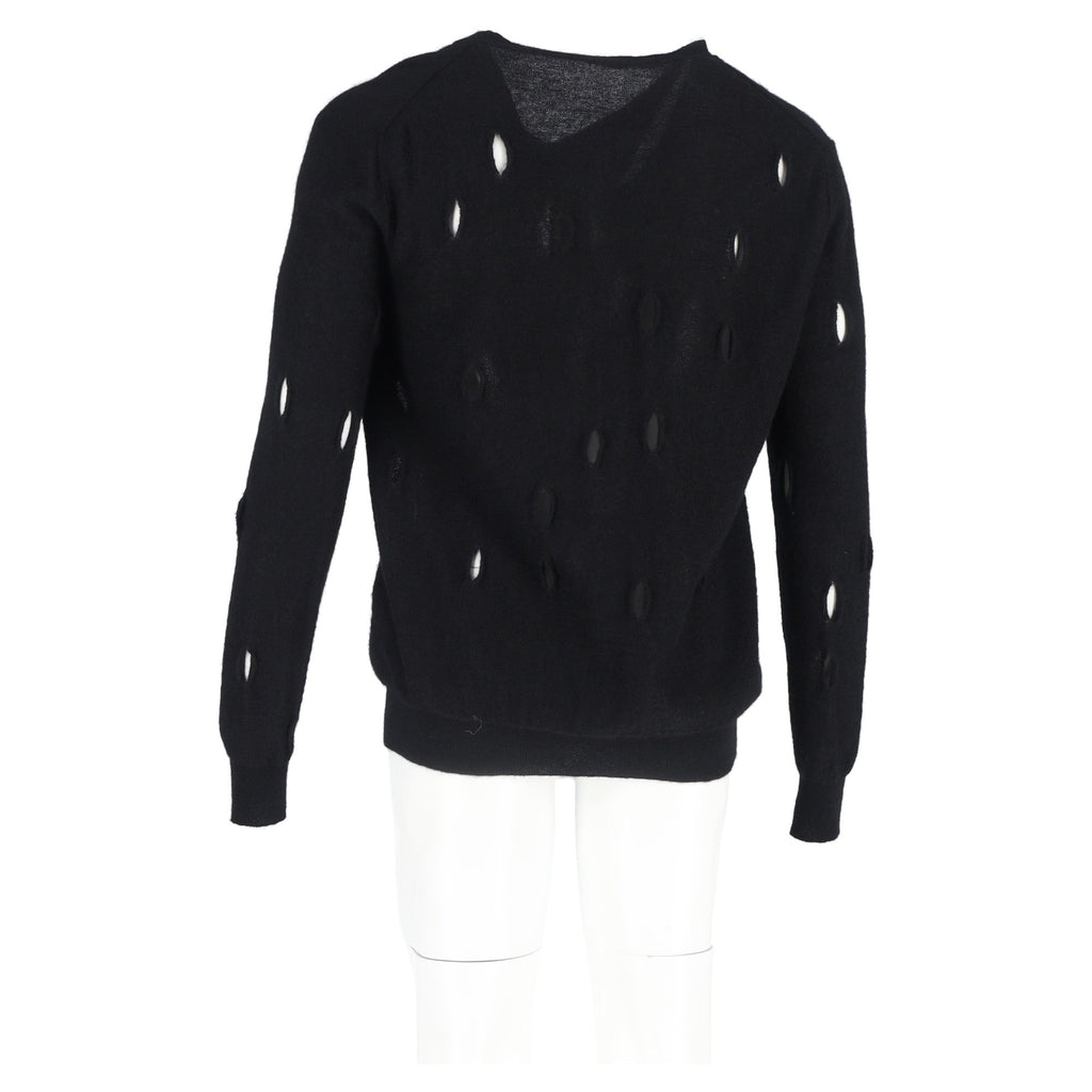 Bottega Veneta Distressed V-Neck Sweater in Black Wool
