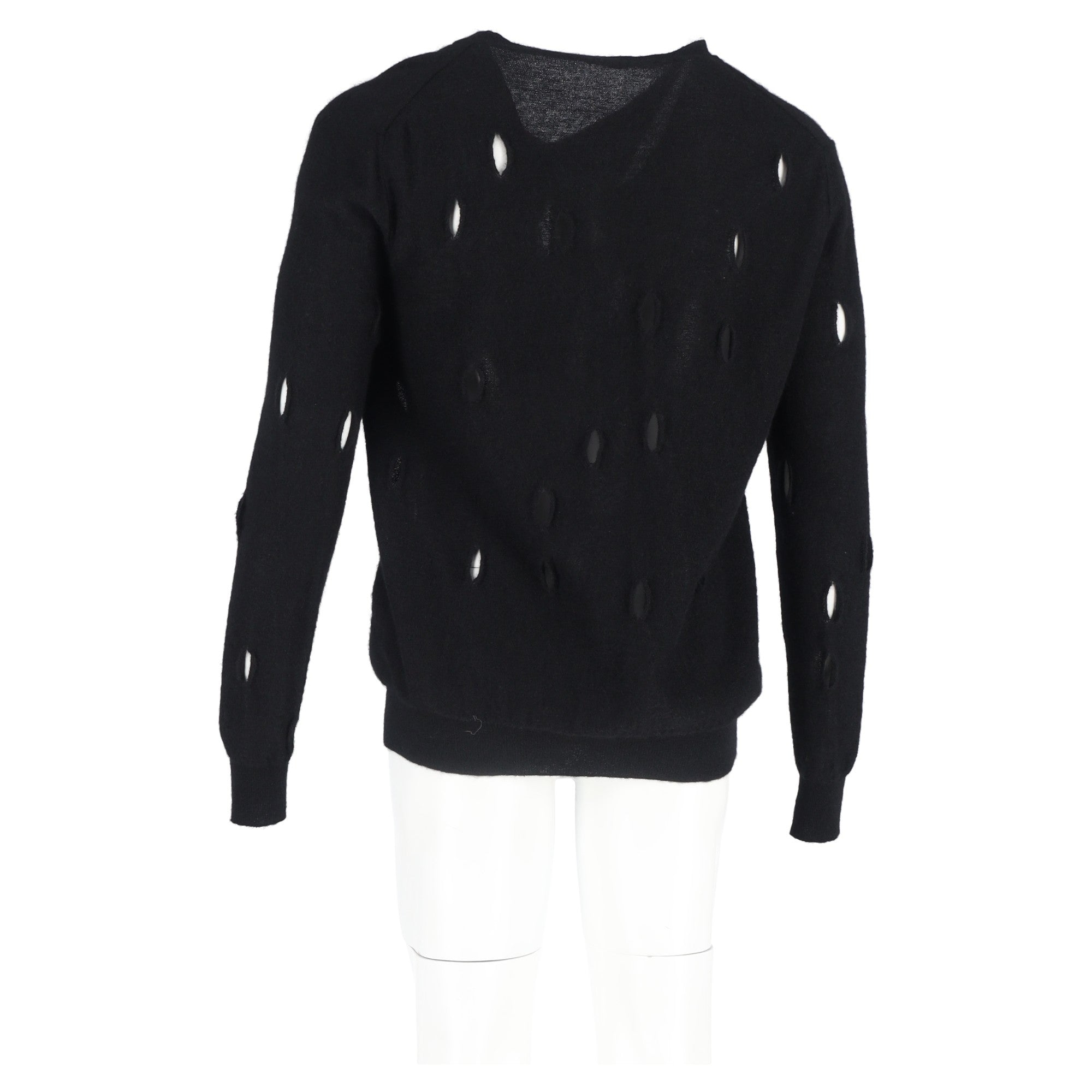 Bottega Veneta Distressed V-Neck Sweater in Black Wool