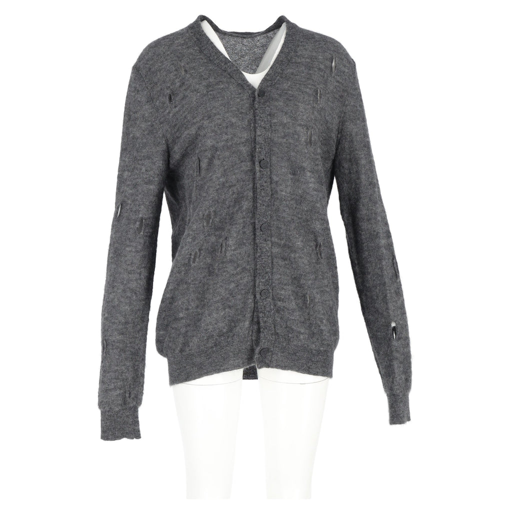 Bottega Veneta Distressed Cardigan in Grey Wool