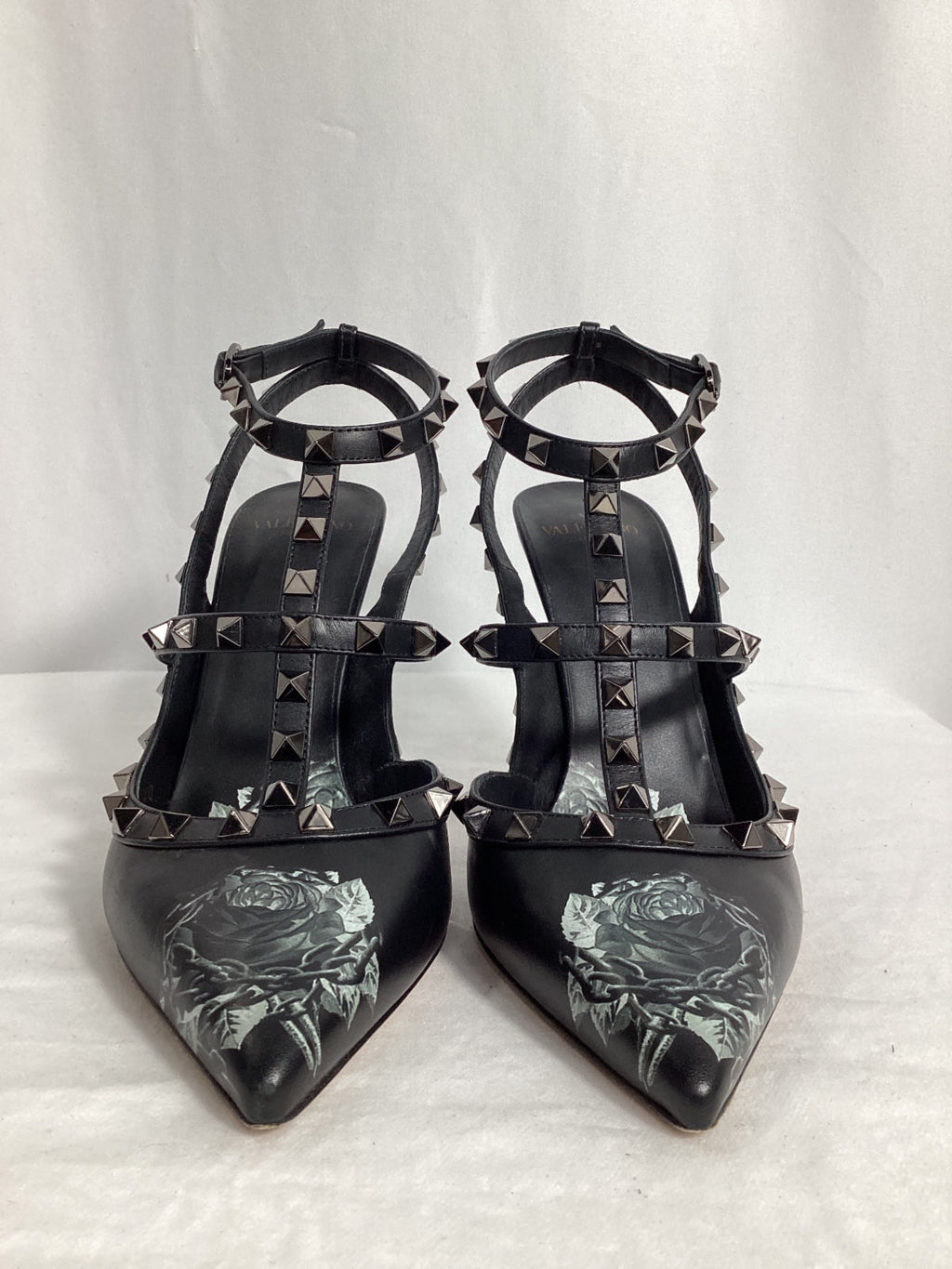 Valentino X UNDERCOVER Rockstud Ankle Strap Pumps in Black Calfskin Leather