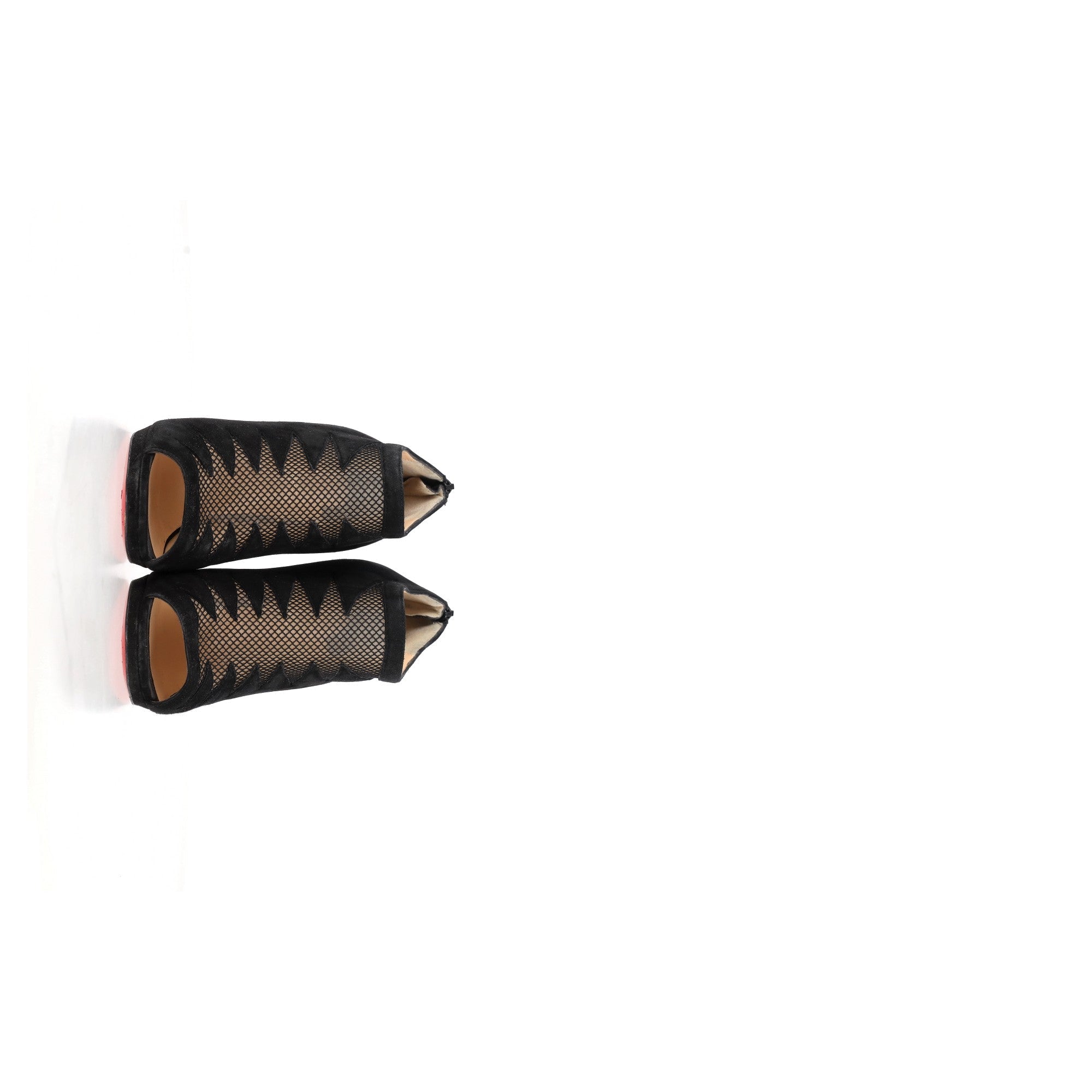 Christian Louboutin Peep-Toe Boots in Black Suede and Mesh