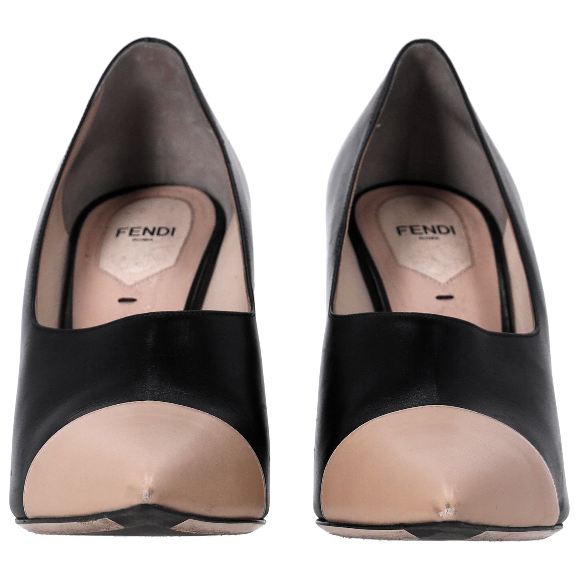 Fendi Pointed Pumps in Black and Nude Leather