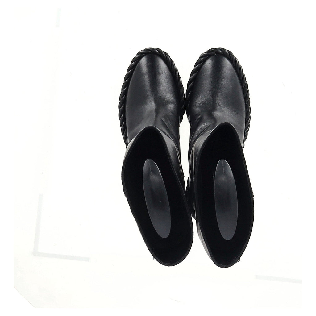 Valentino Garavani Rope Mid-Calf Block Heel Boots in Black Leather