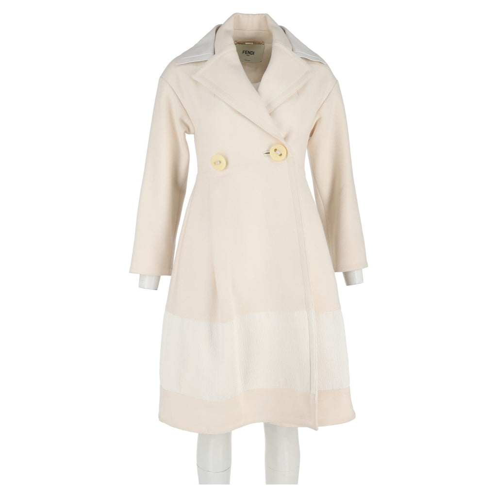 Fendi Double-Breasted Coat in Cream Wool