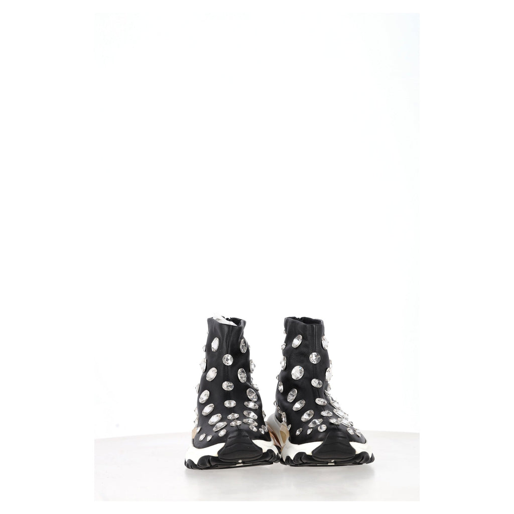 Valentino Garavani Crystal-Embellished Sneakers in Black Leather