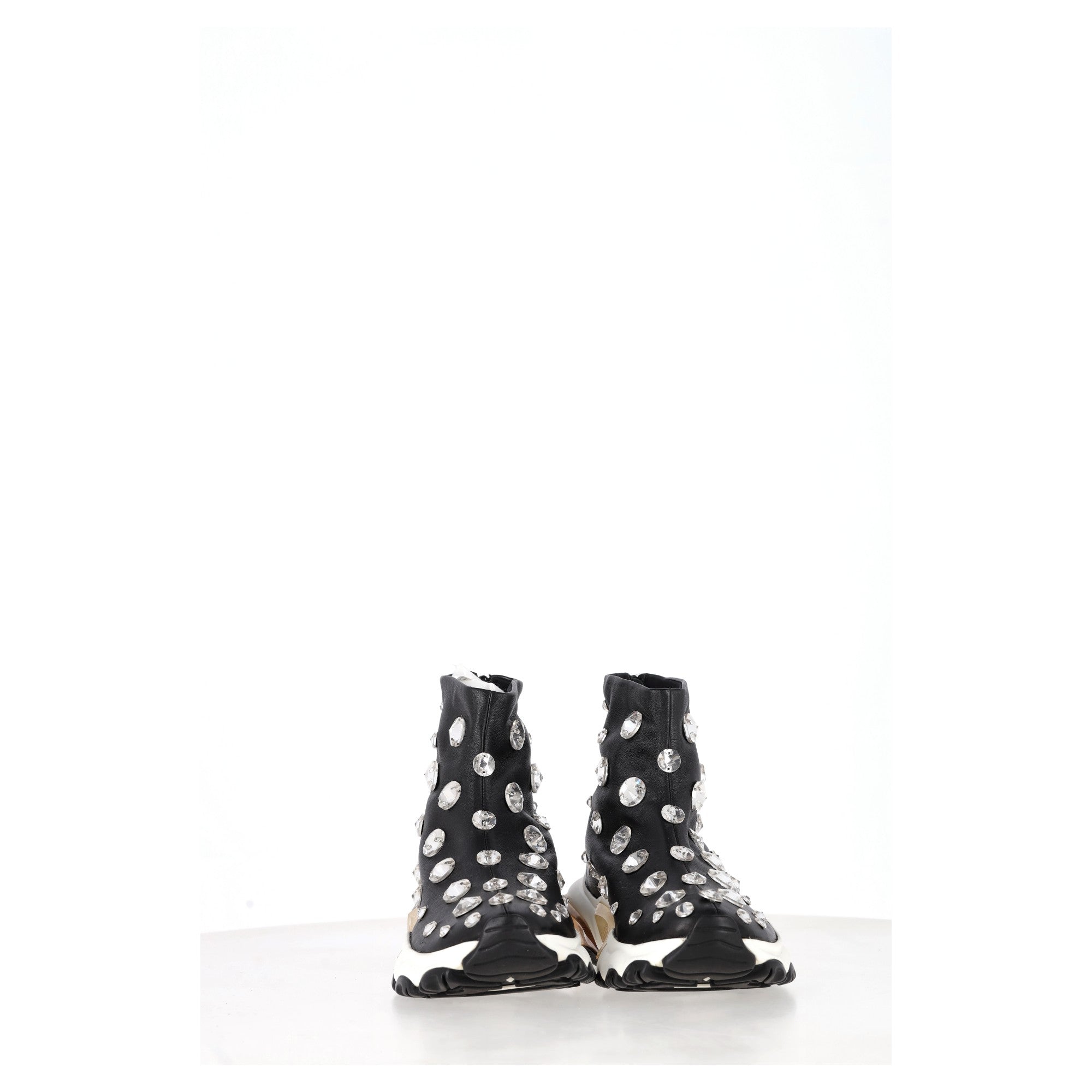 Valentino Garavani Crystal-Embellished Sneakers in Black Leather