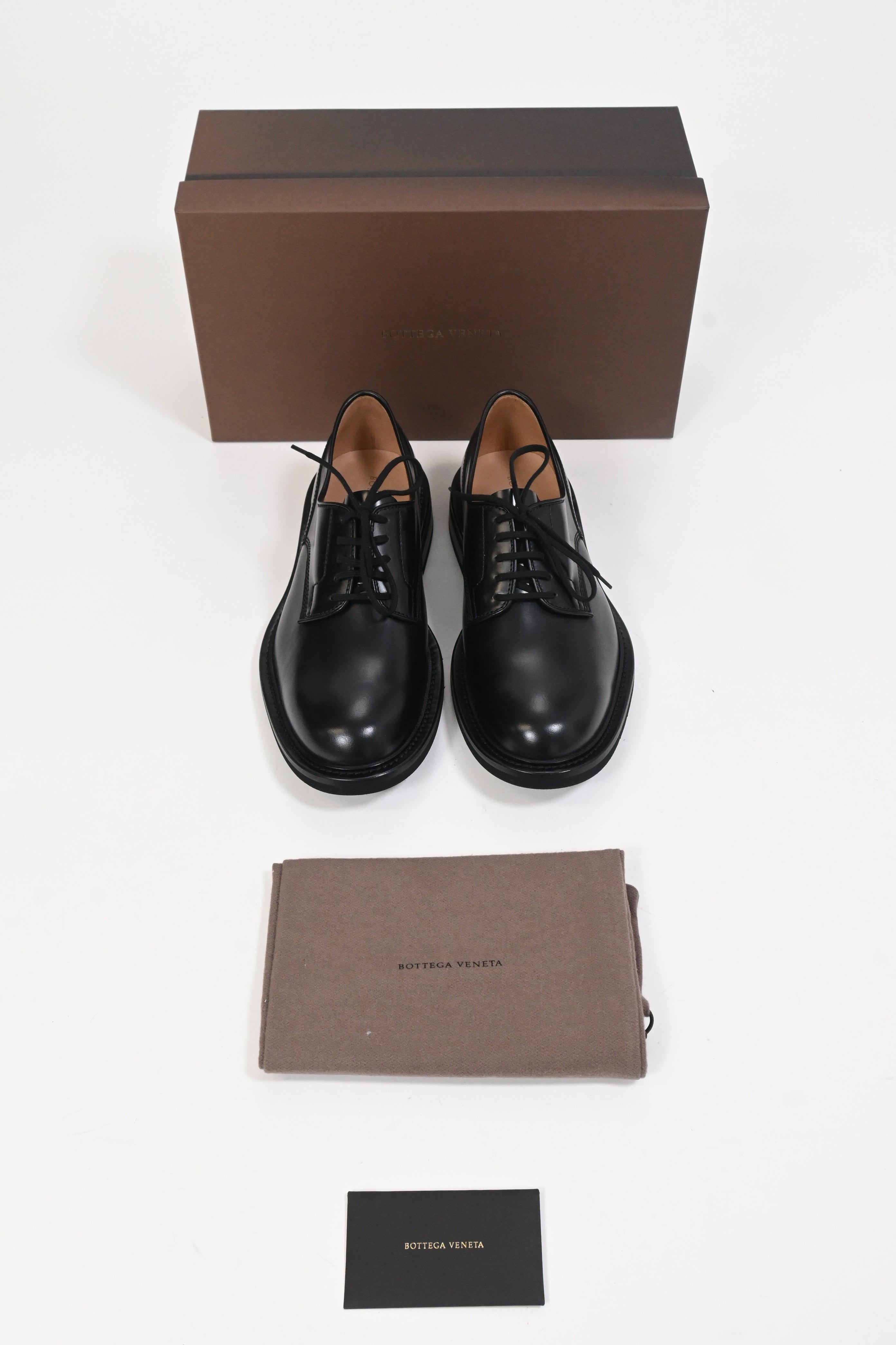 Bottega Veneta The Level Panelled Derby Shoes in Black Leather