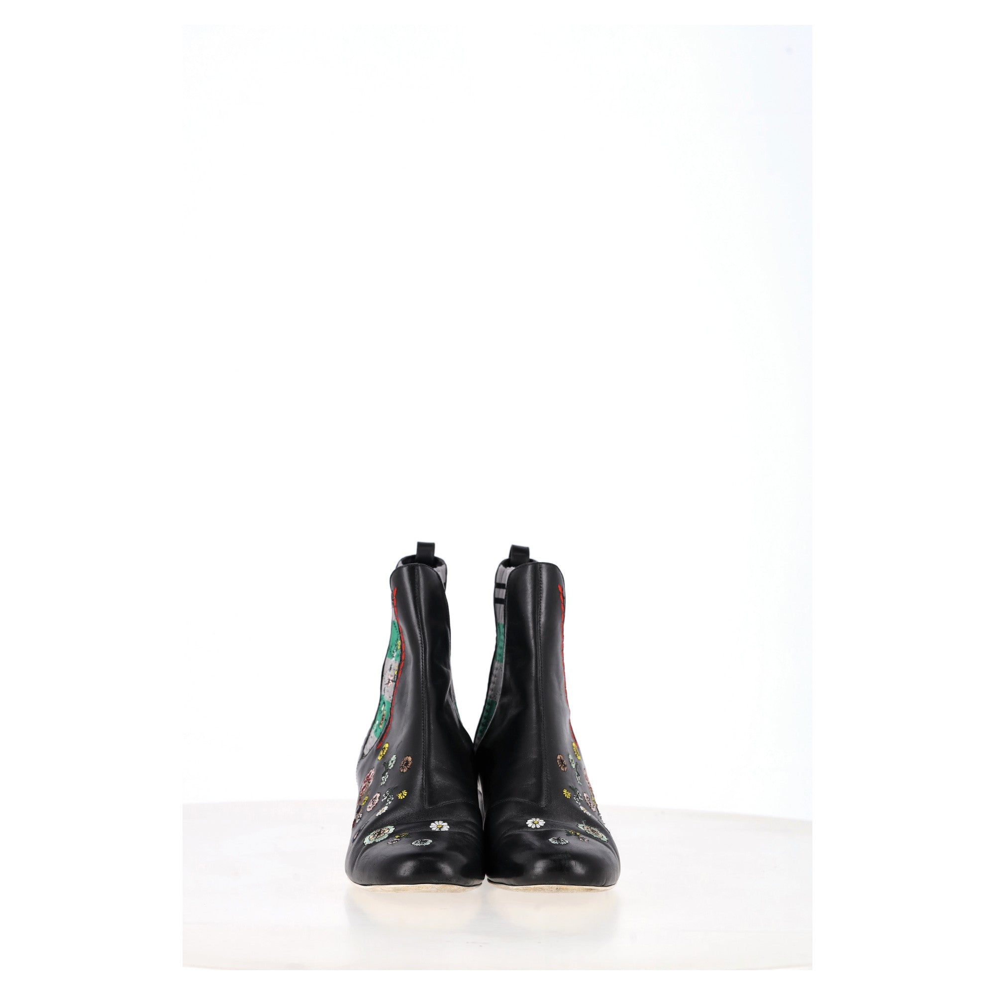 Fendi Floral Ankle Boots in Black Leather