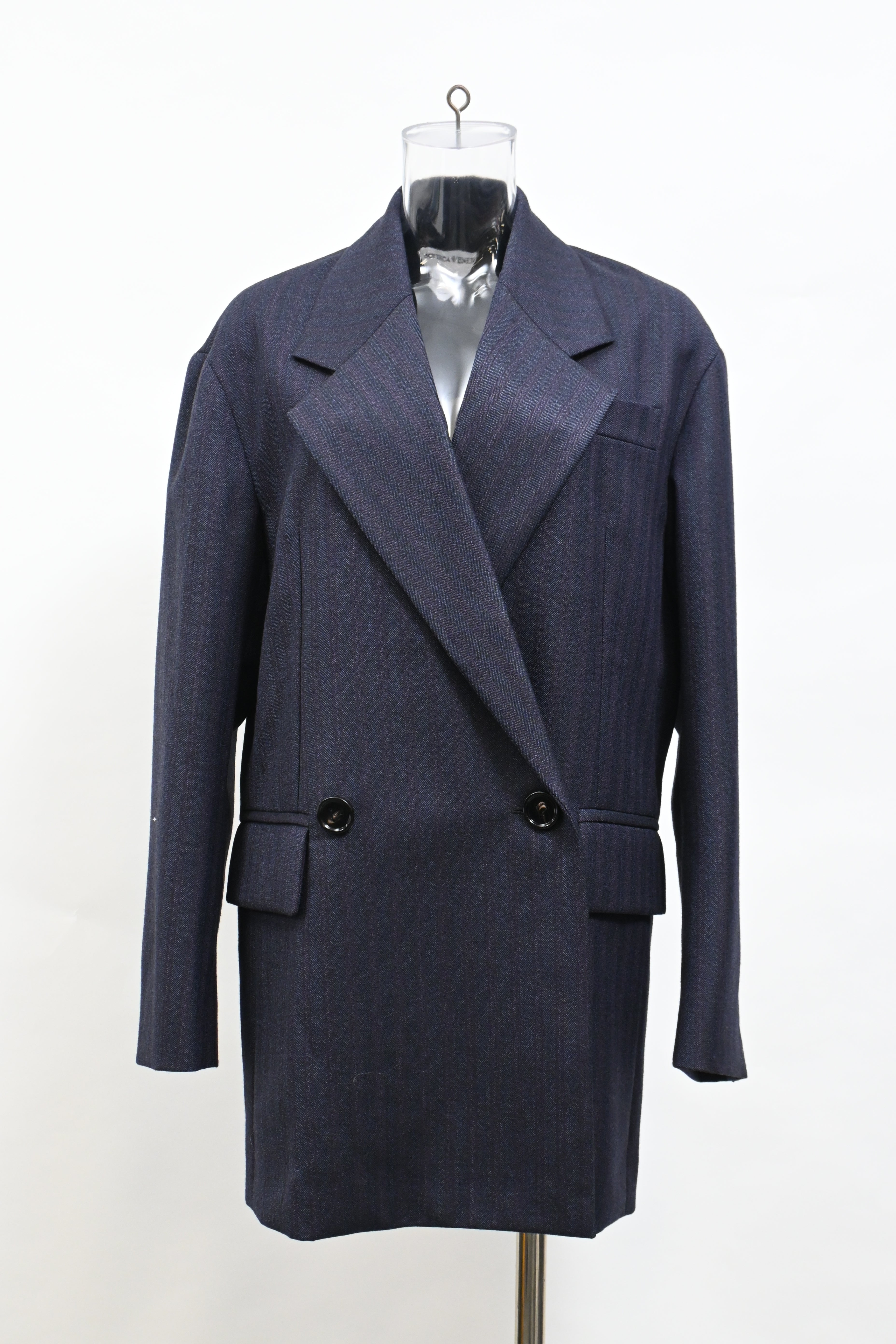 Bottega Veneta Double-Breasted Blazer in Navy Blue Wool
