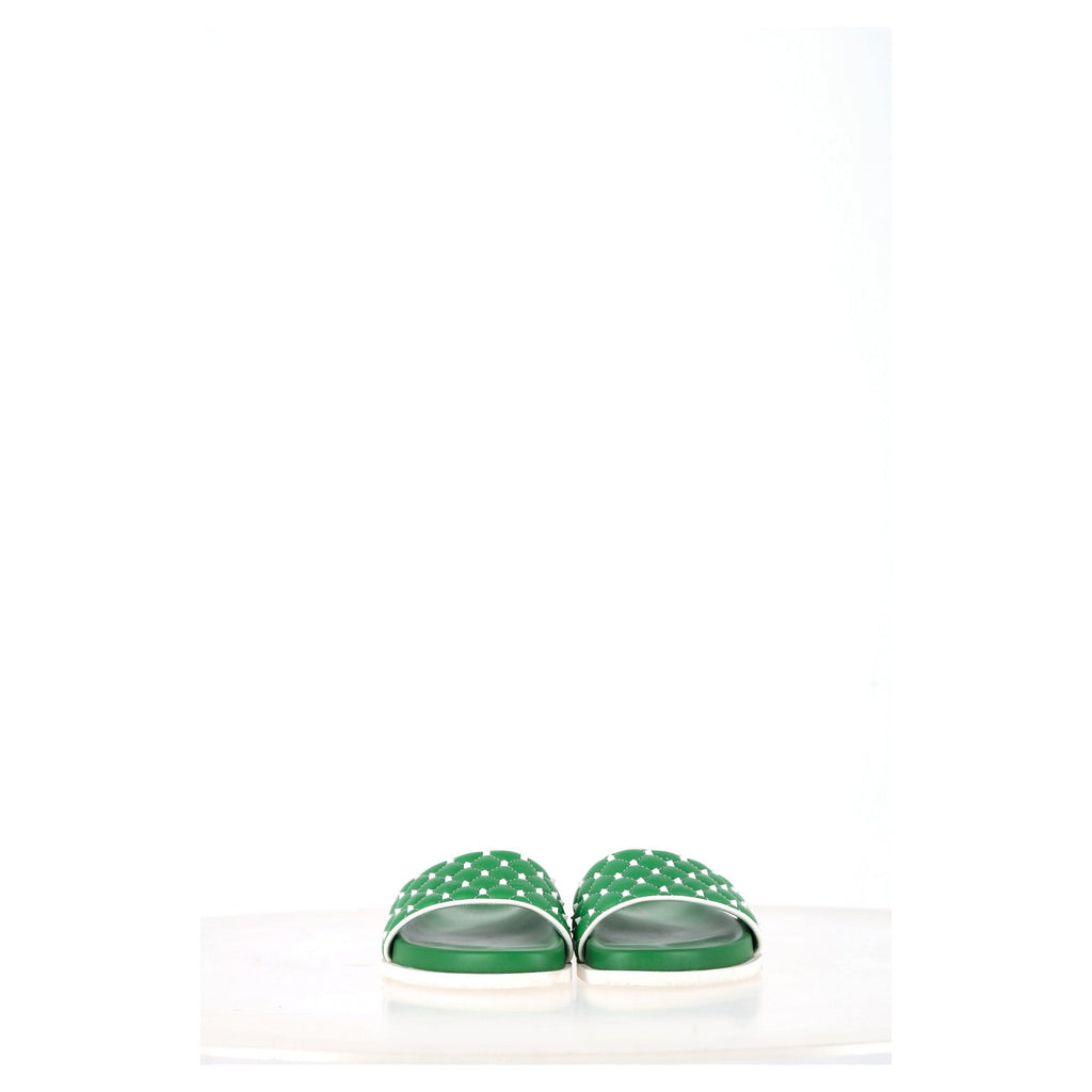 Valentino Garavani Rockstud Quilted Slides In Green Leather