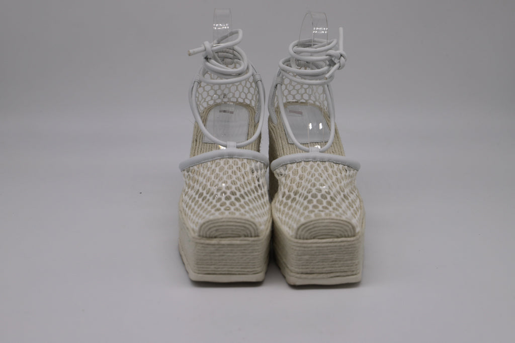 Bottega Veneta Stretch Lace-Up Wedge Espadrilles in White Leather