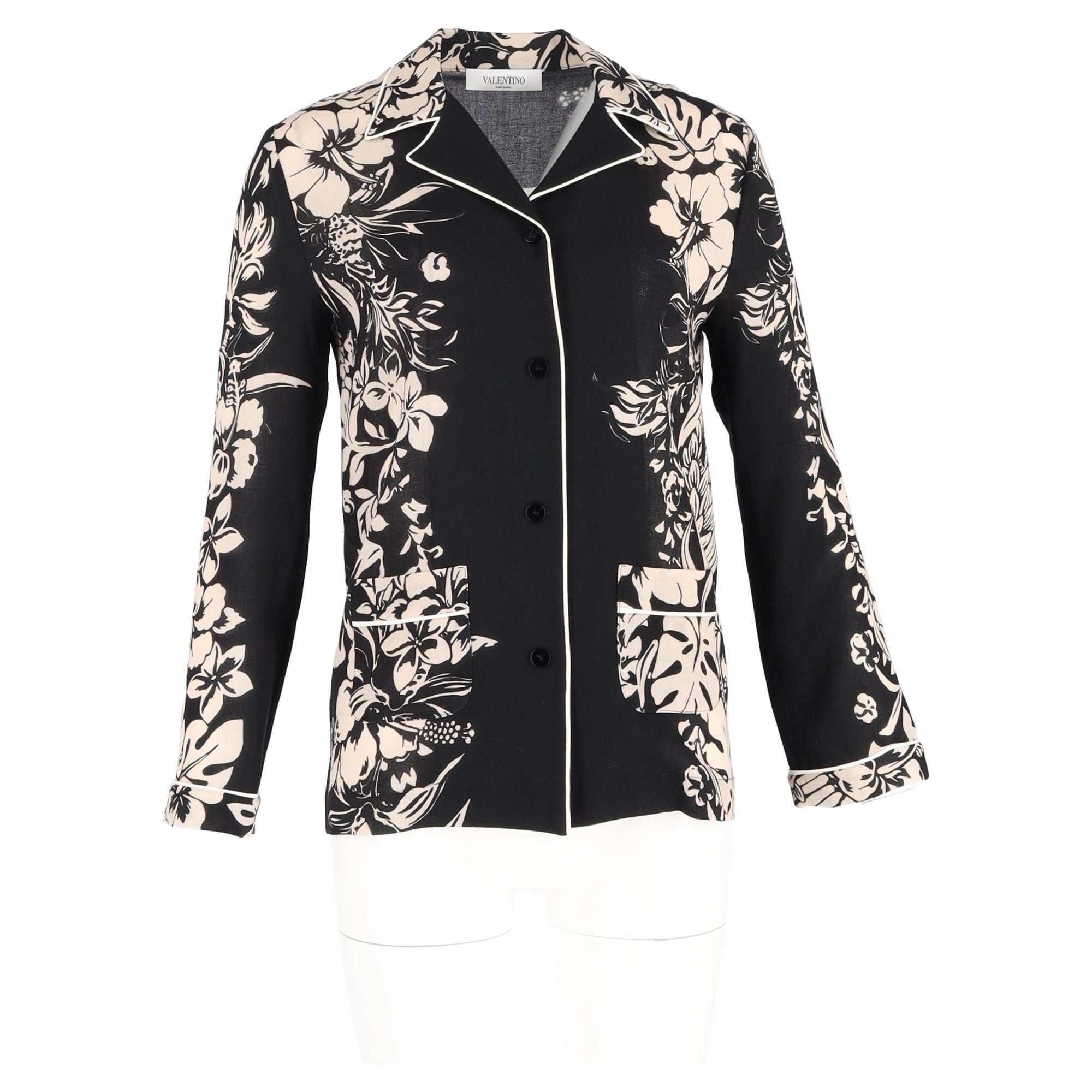 Valentino Cuban-Collar Shirt in Floral-Print Silk