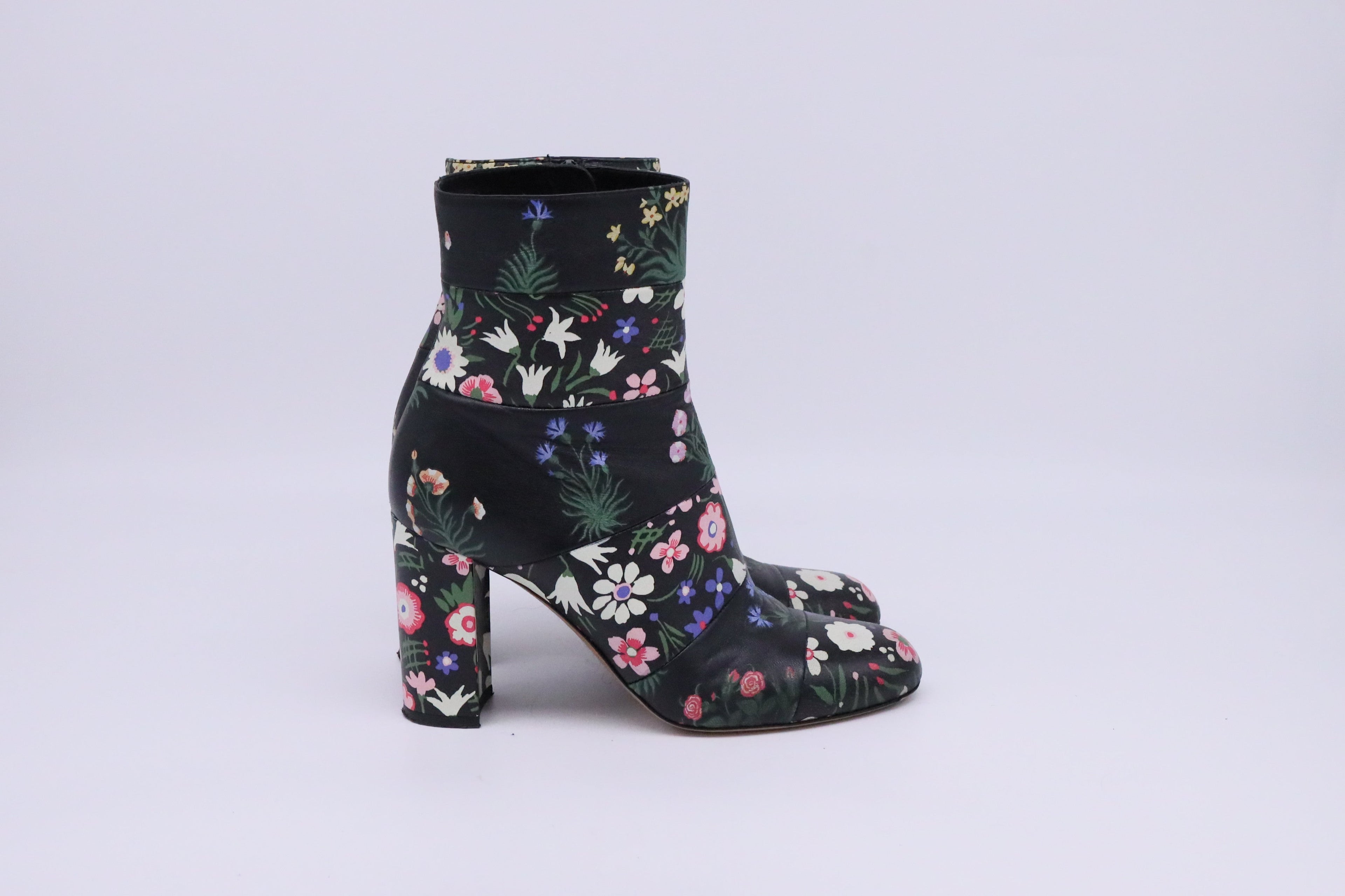 Valentino Garavani Floral Printed Ankle Boots in Multicolor Leather