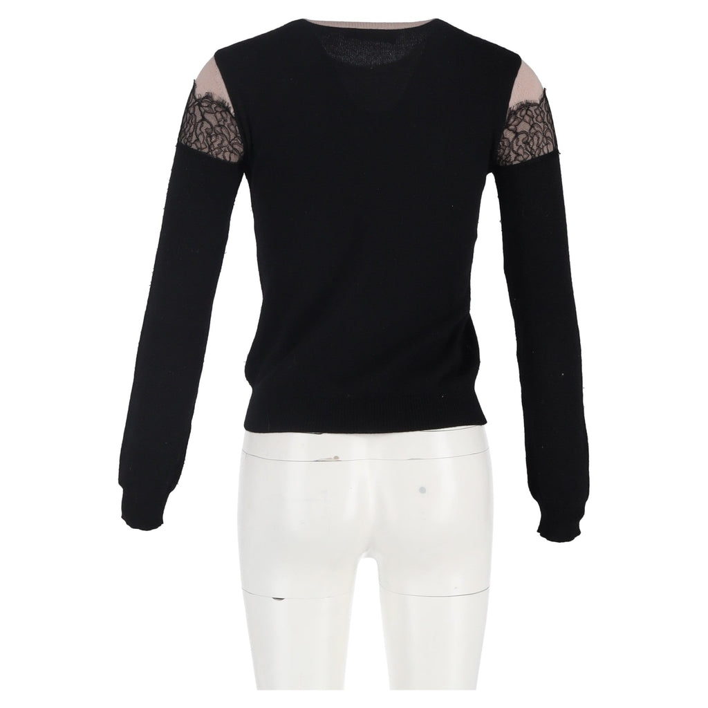 Valentino Garavani Lace-Trimmed Sweater in Black and Beige Wool