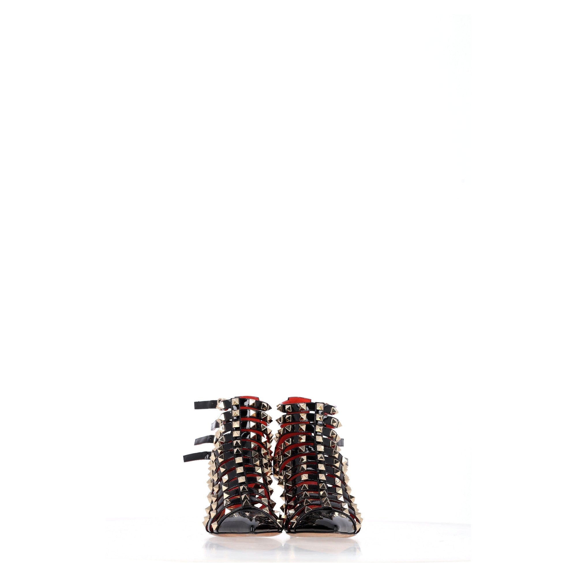 Valentino Alcove Rockstud Gladiator Booties in Black Patent Leather
