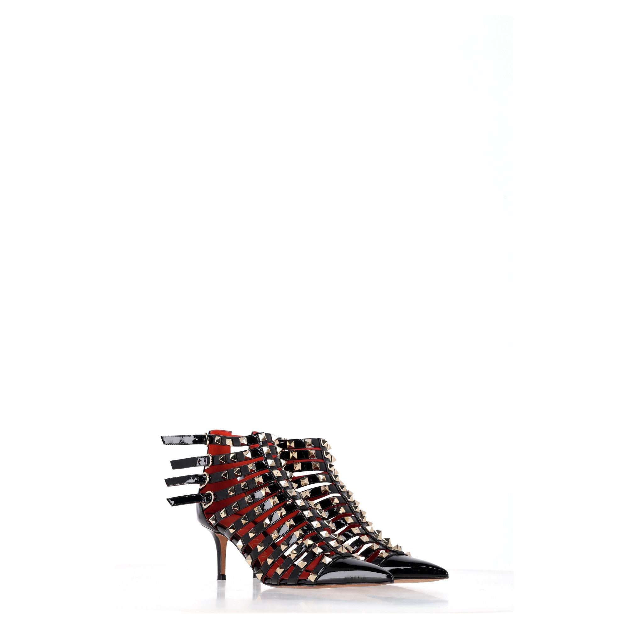 Valentino Alcove Rockstud Gladiator Booties in Black Patent Leather