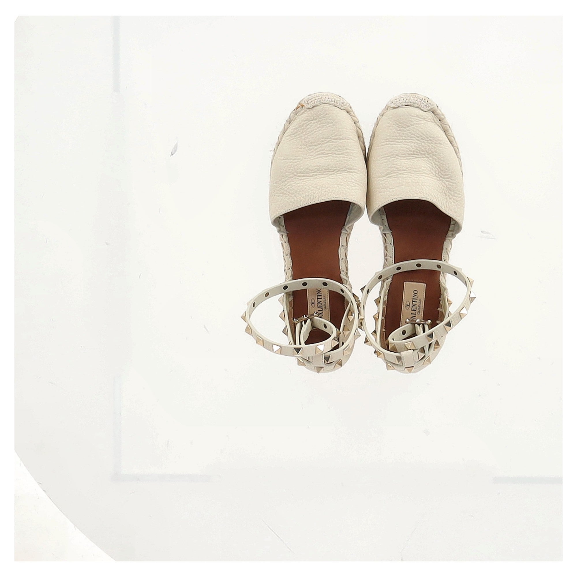 Valentino Rockstud Espadrille Flats in White Leather