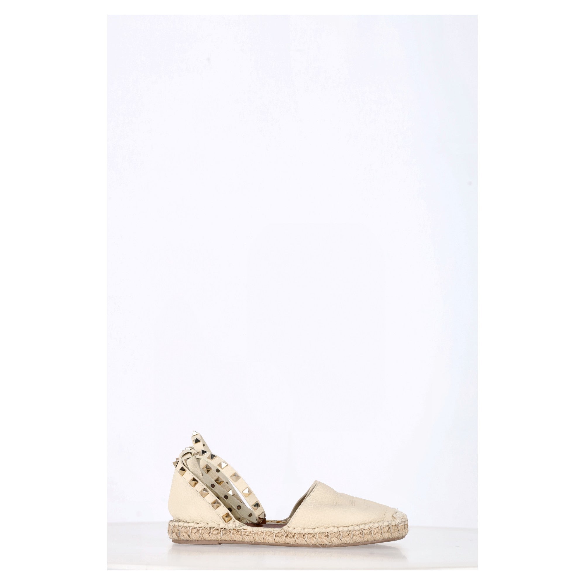 Valentino Rockstud Espadrille Flats in White Leather