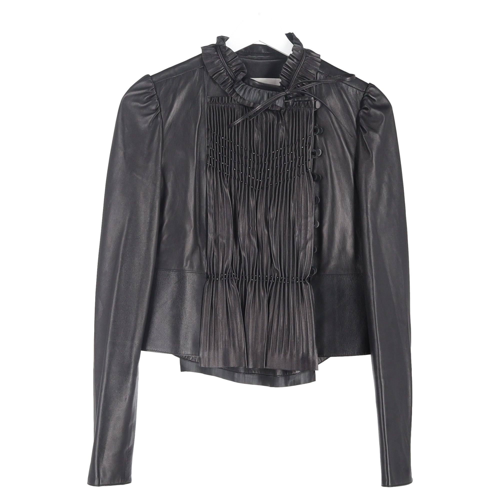 Valentino Pleated Jacket in Black Leather