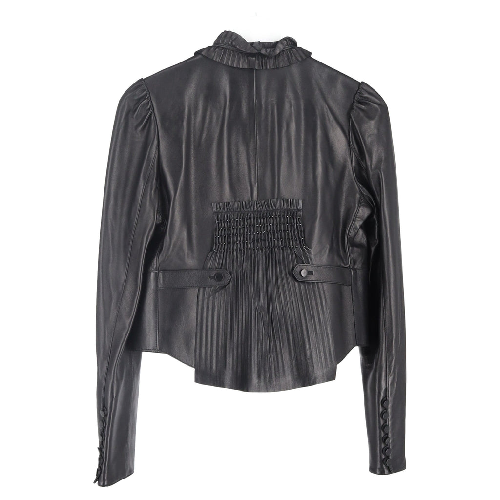 Valentino Pleated Jacket in Black Leather