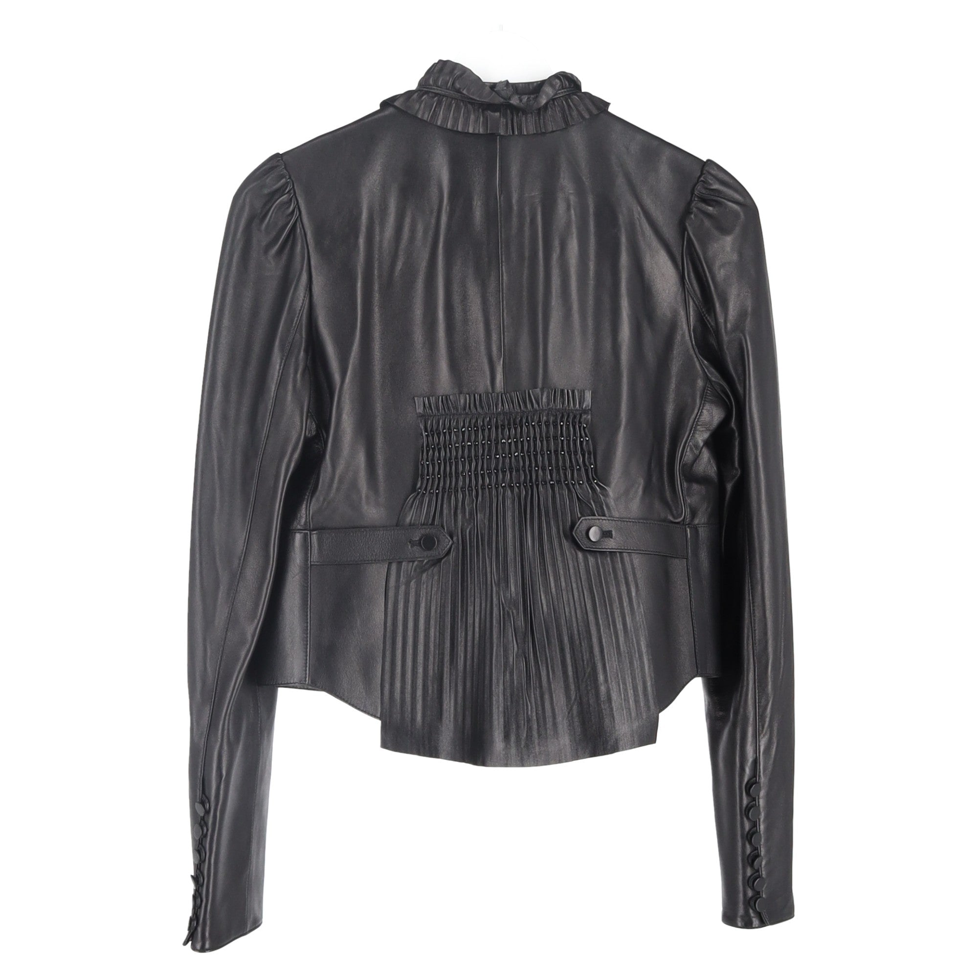 Valentino Pleated Jacket in Black Leather