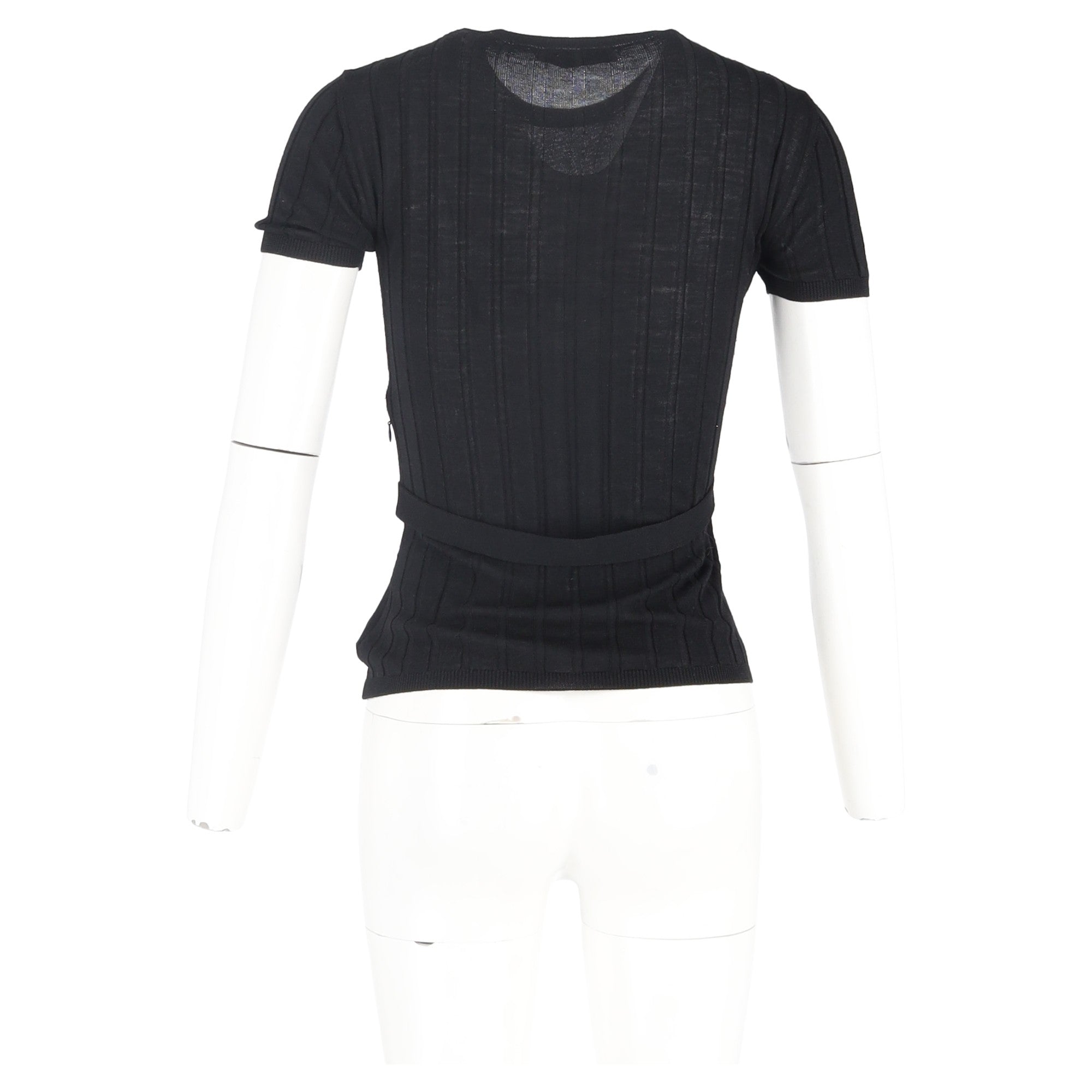 Valentino Garavani Belted Ribbed-Knit T-shirt in Black Wool